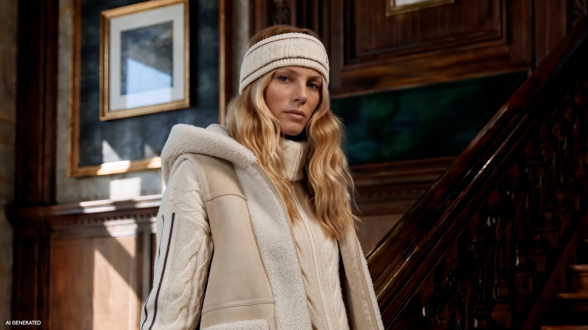 Diese Video zeigt drei Models in einem Grand Hotel, die beigefarbene Designs aus der BOGNER Chalet Icons Kollektion tragen.