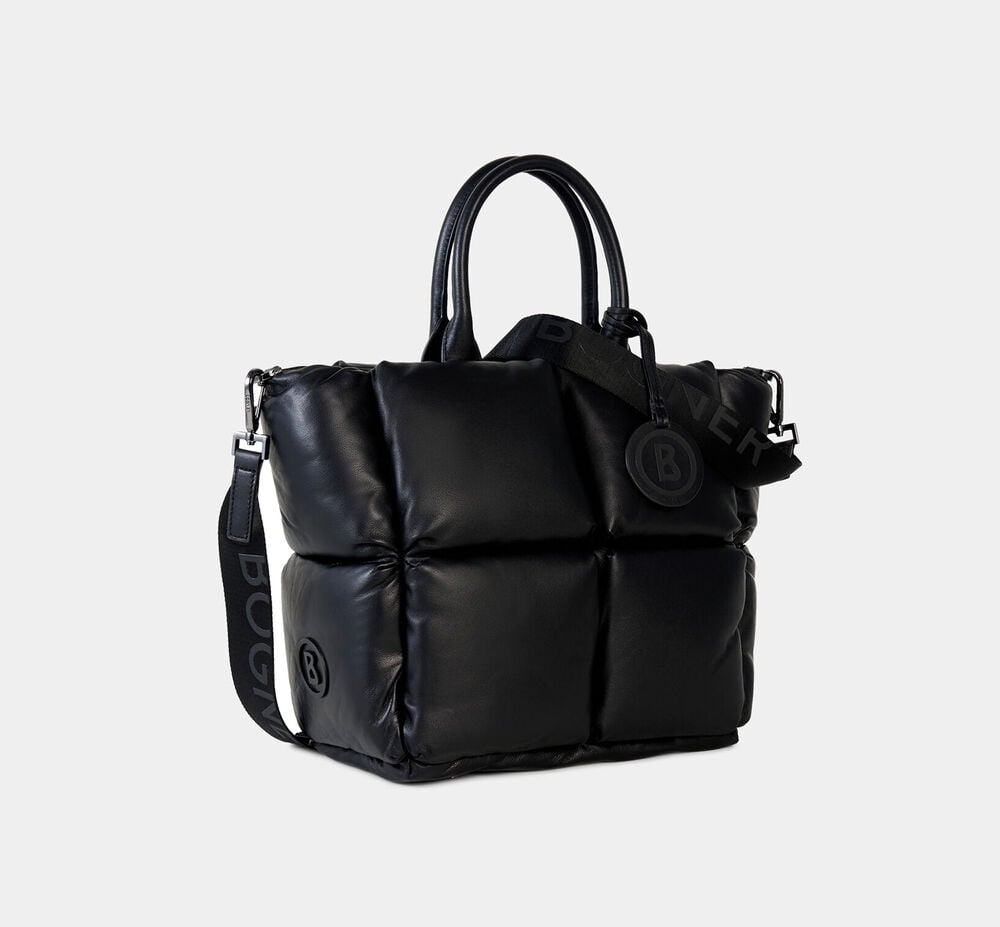 Der ger&auml;umige Shopper Gletsch Origin Amelie in Schwarz besteht aus Leder und zeichnet sich durch eine auffallende geometrische Puffer-Optik sowie tonale Logo-Details aus.