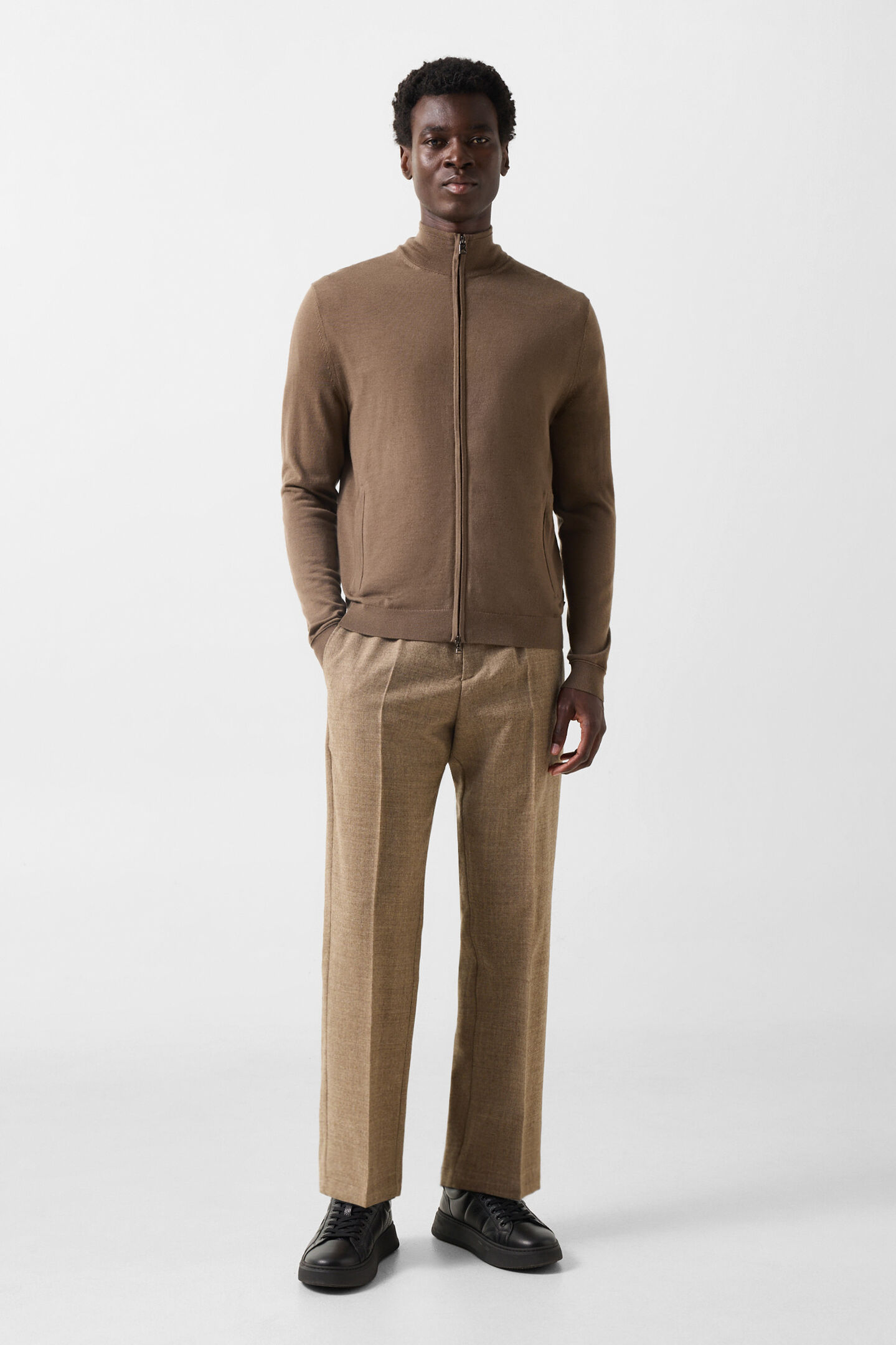 Oscar virgin wool knit jacket Brown