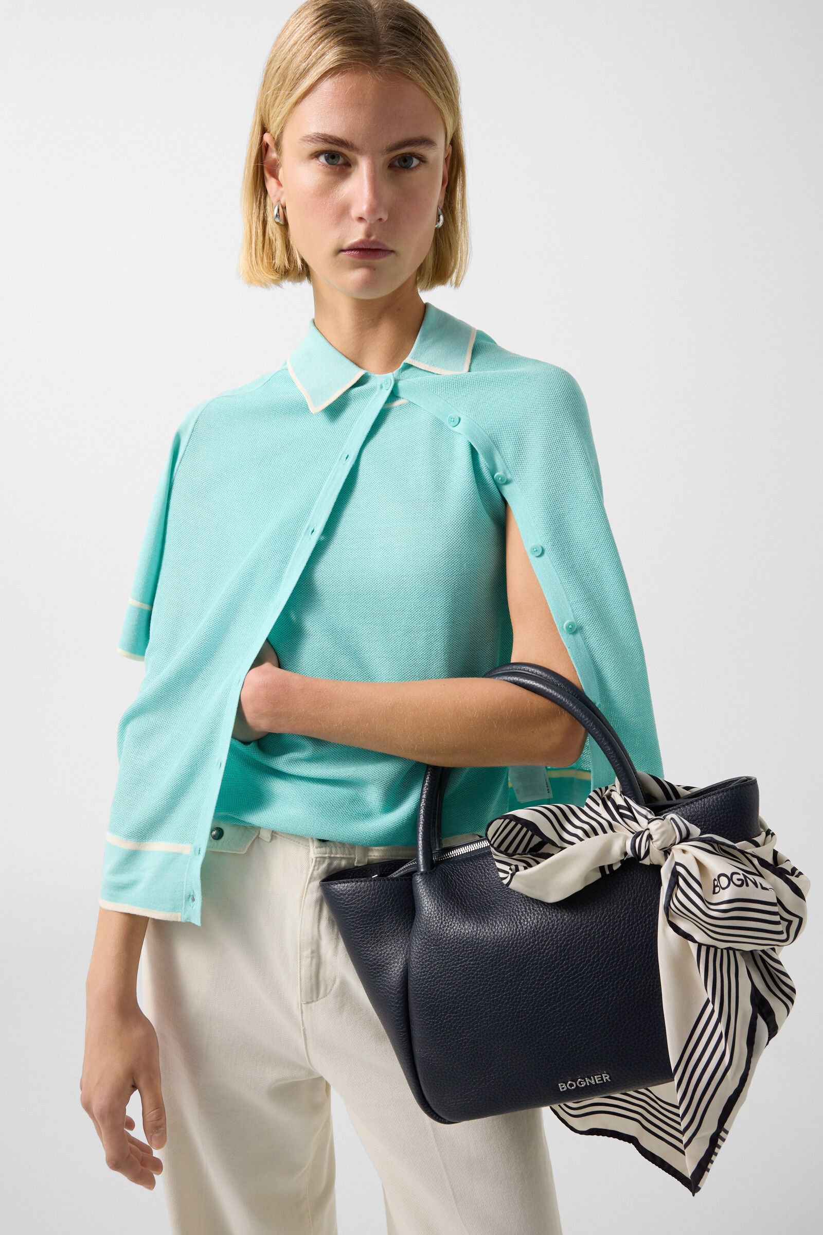 Peaches silk knit jacket Cyan-blue