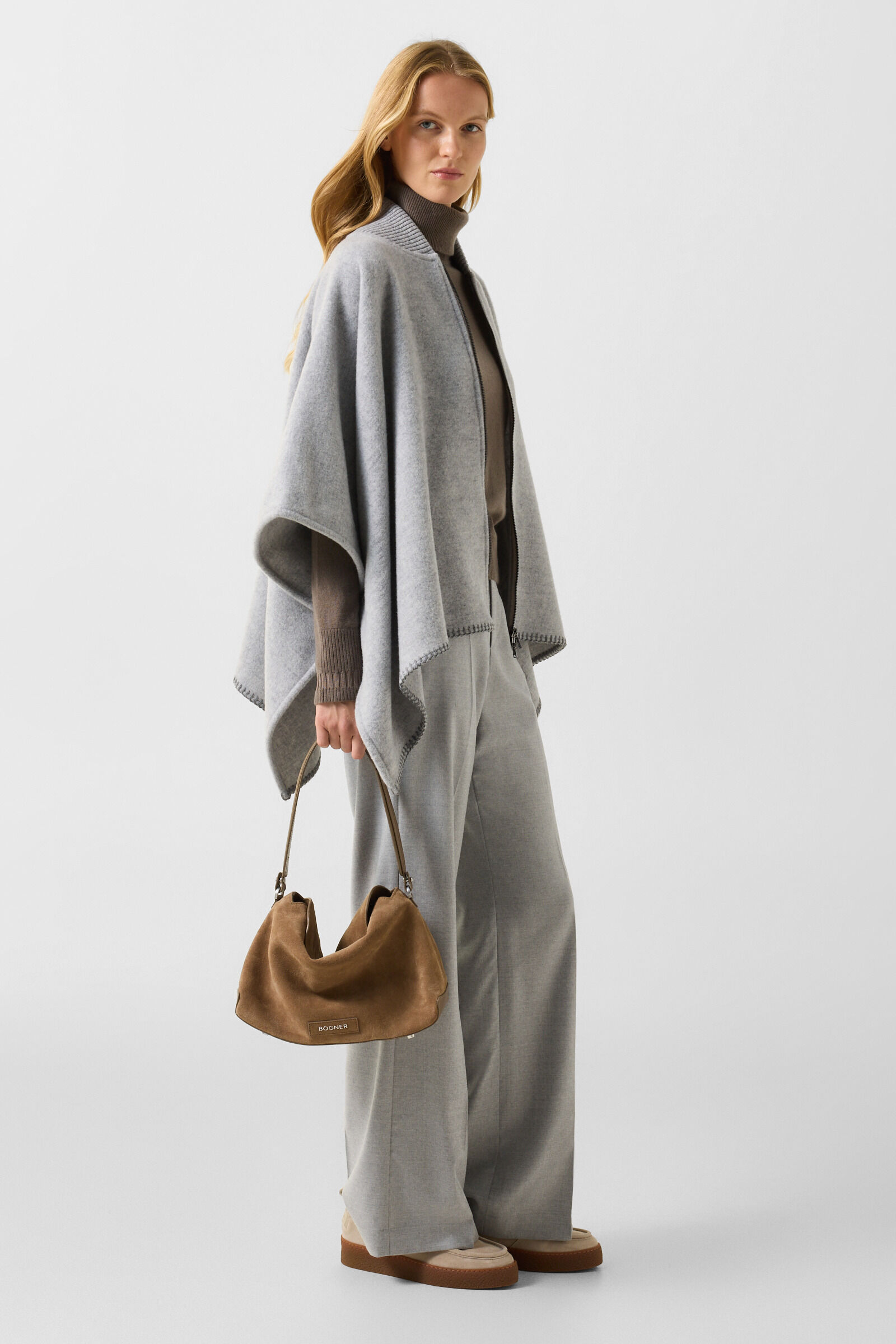 Nellie wool mix poncho Light grey