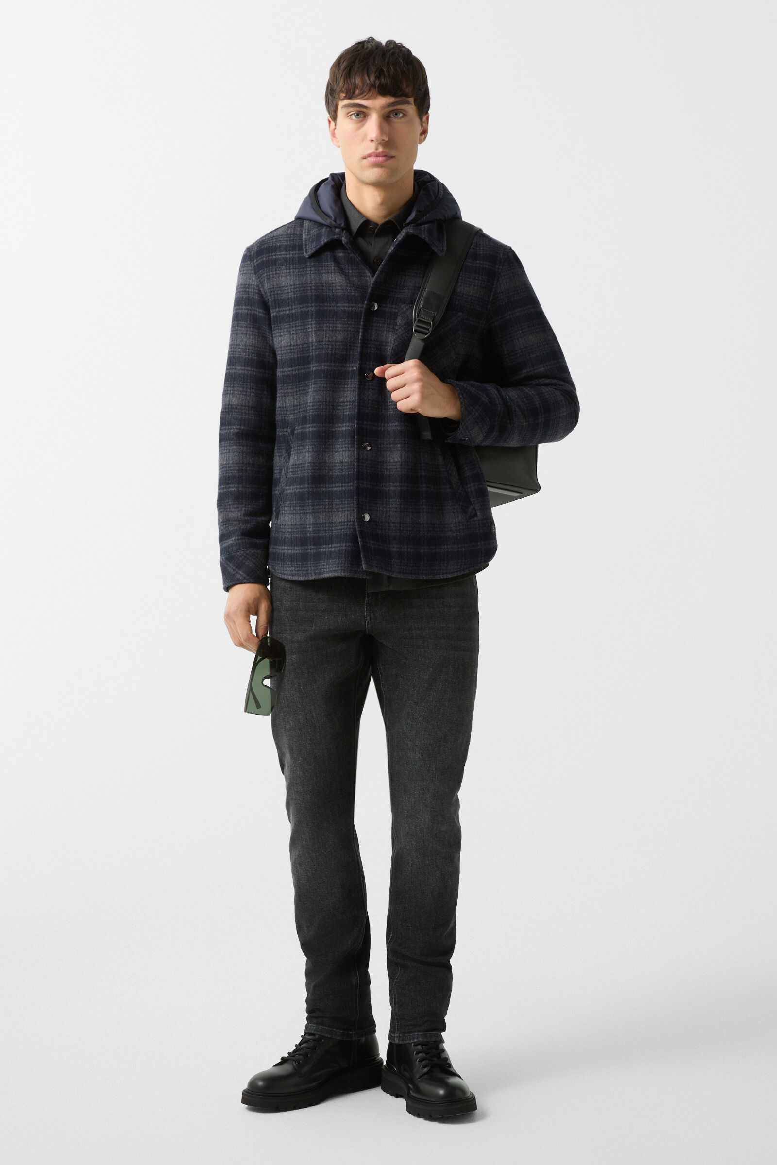 Flannel overshirt Larry Navy blue/grey