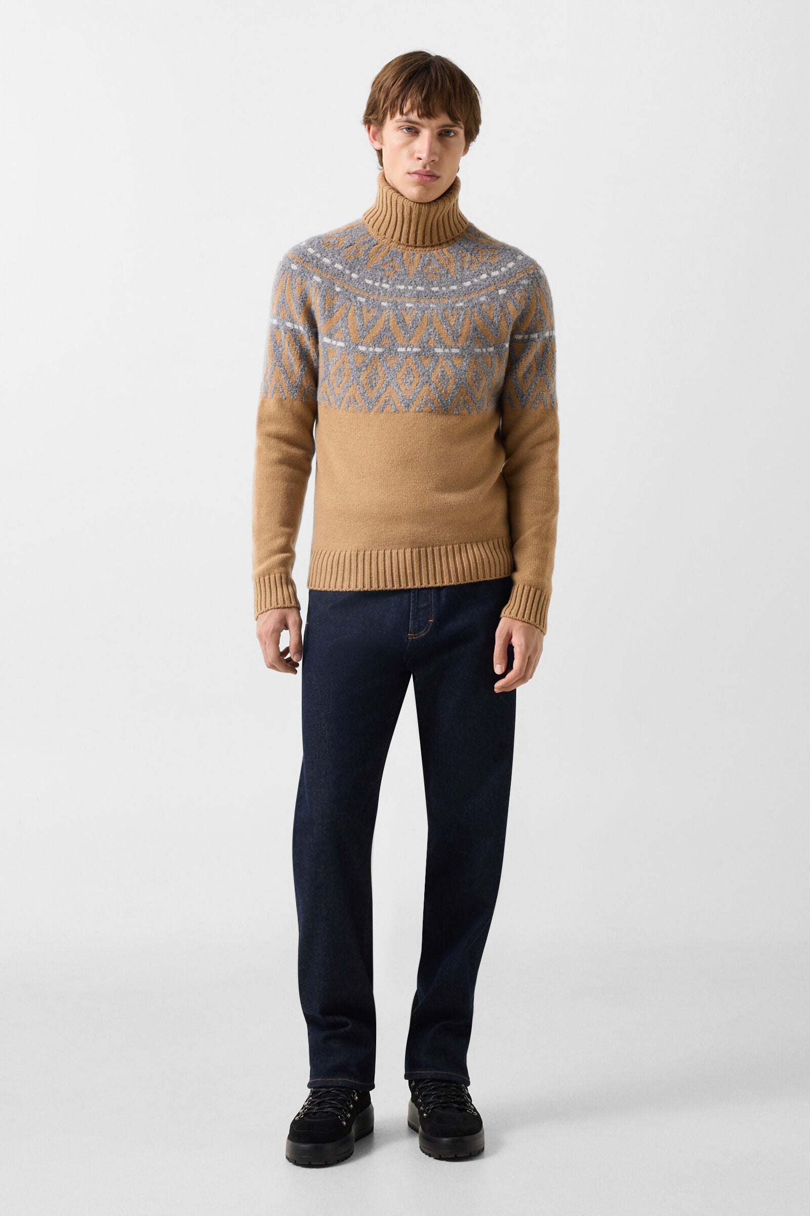 Roxter cashmere jumper and Norwegian-style jumper Camel/Light Grey