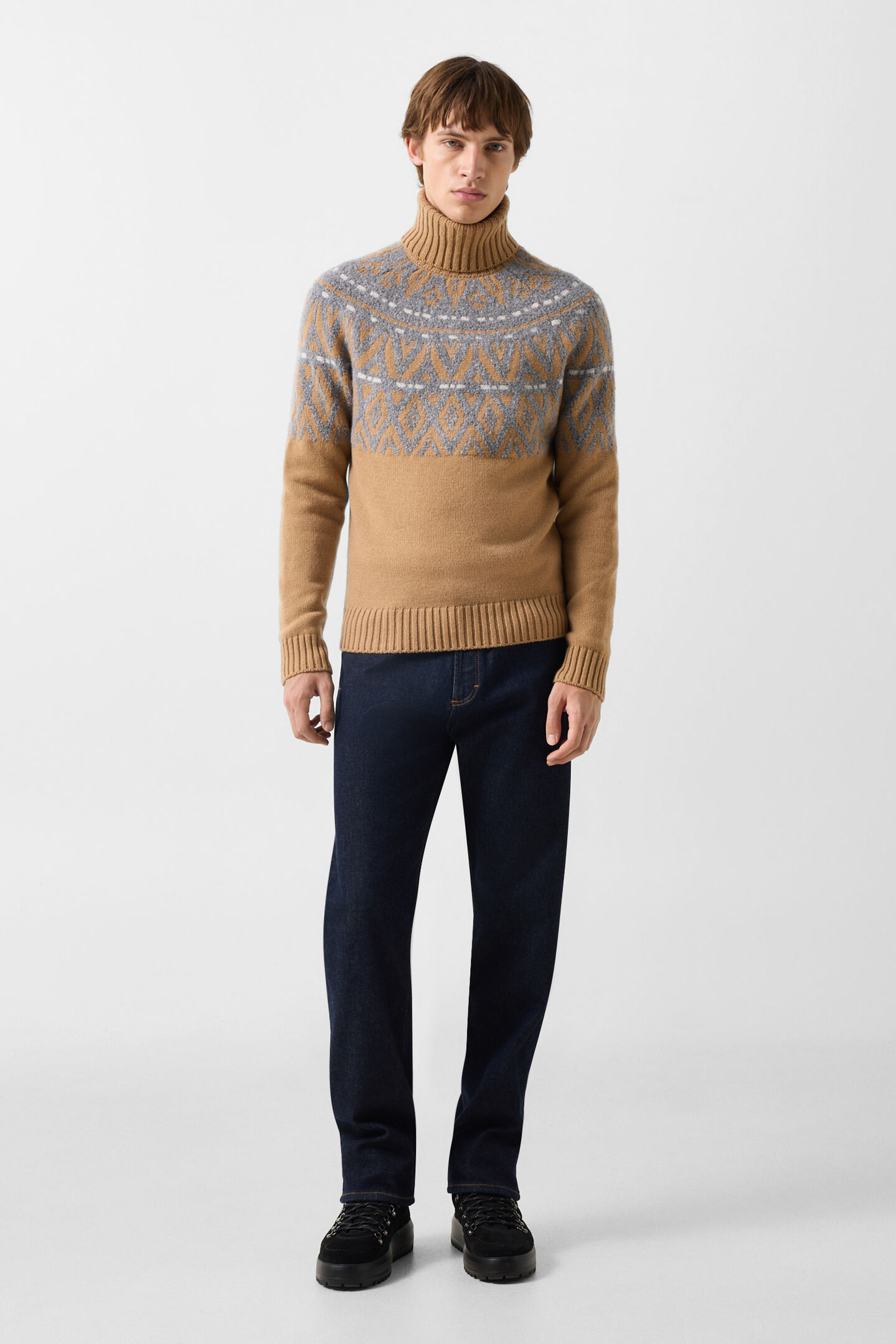 Roxter cashmere jumper and Norwegian-style jumper Camel/Light Grey