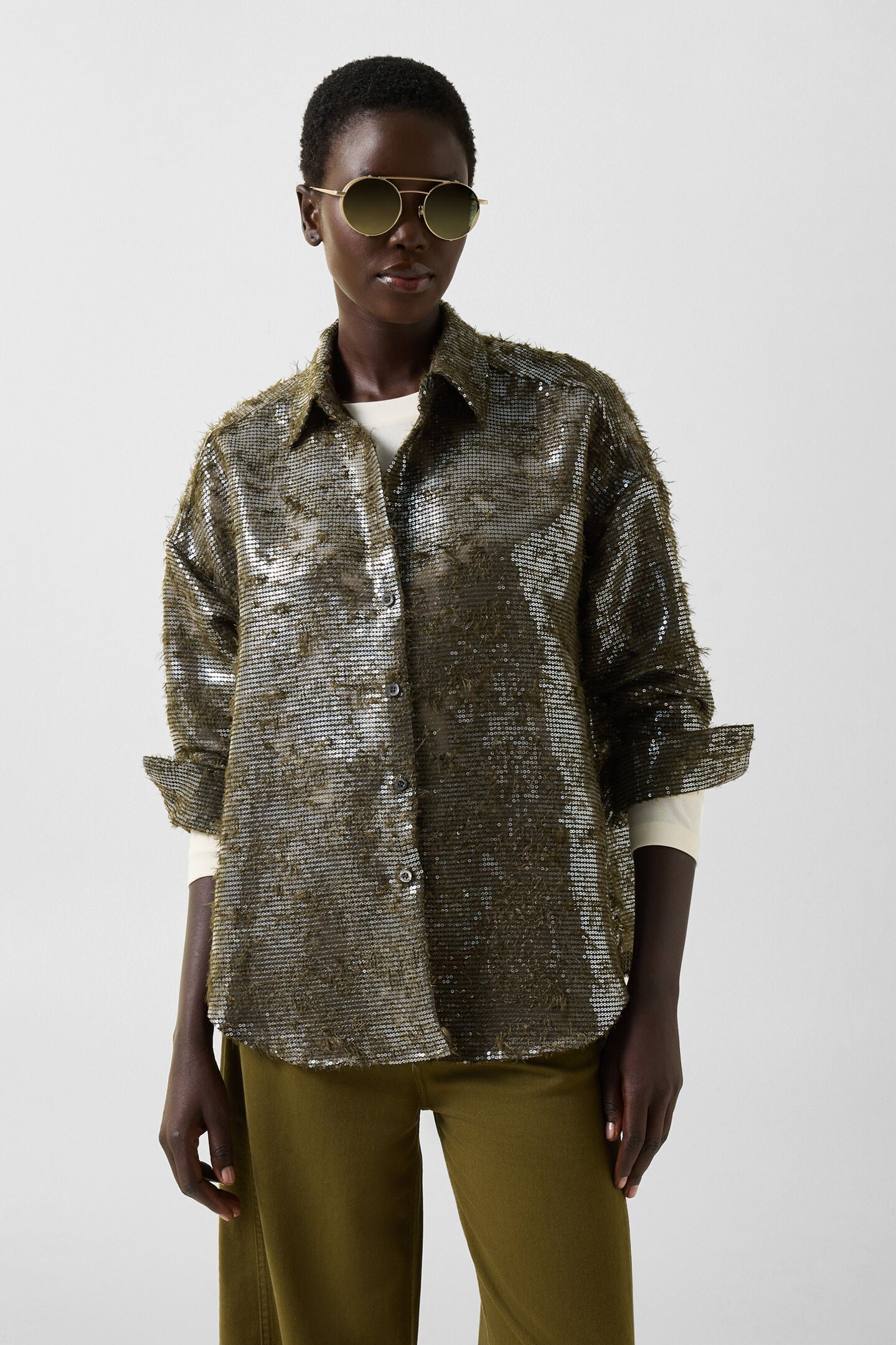 Florence Sequin Shirt Blouse Olive