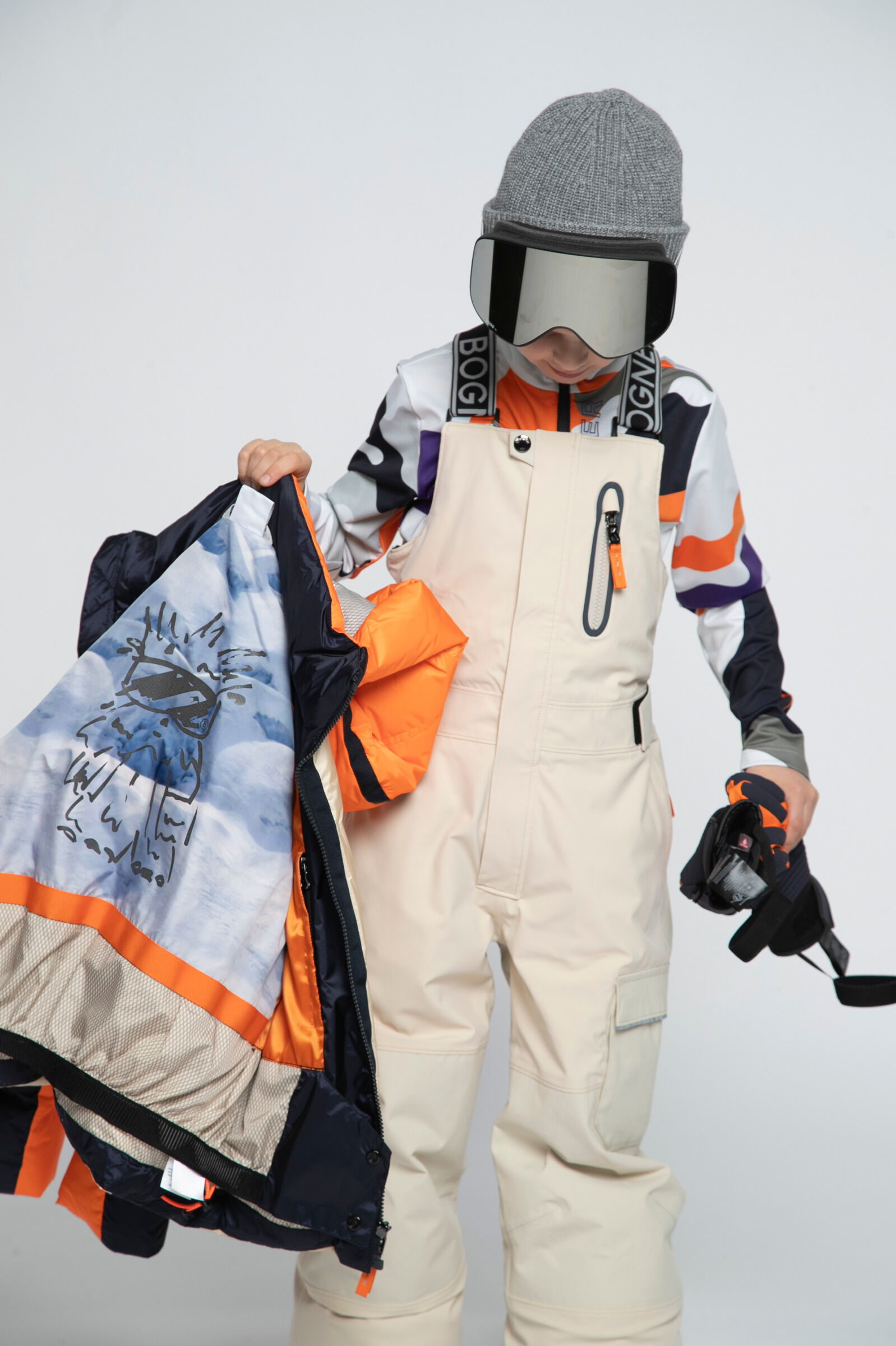 Kids ski jacket Pablo Sand/Orange/Navy
