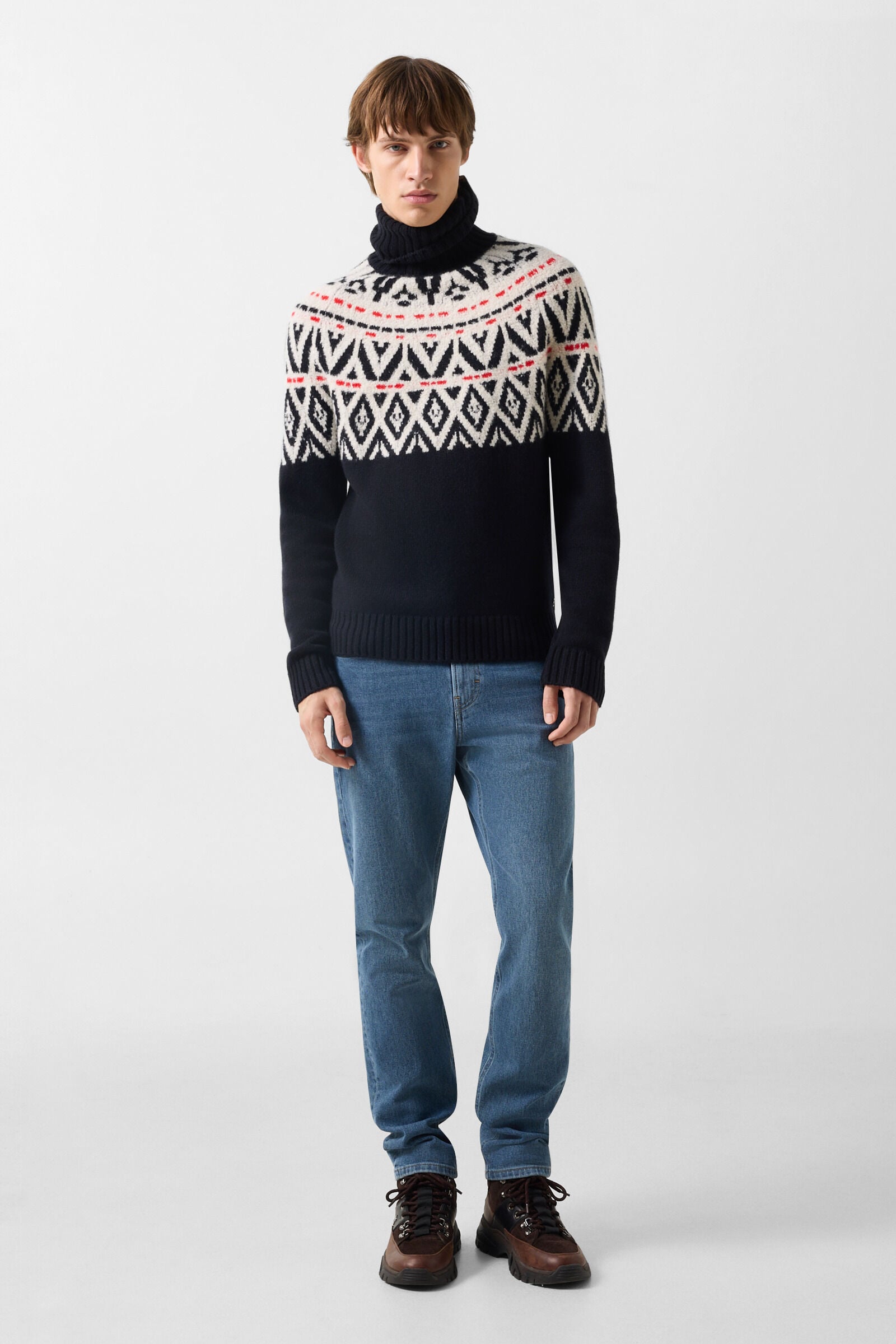 Kaschmir-Norweger-Pullover Roxter Navy/Off-White/Rot