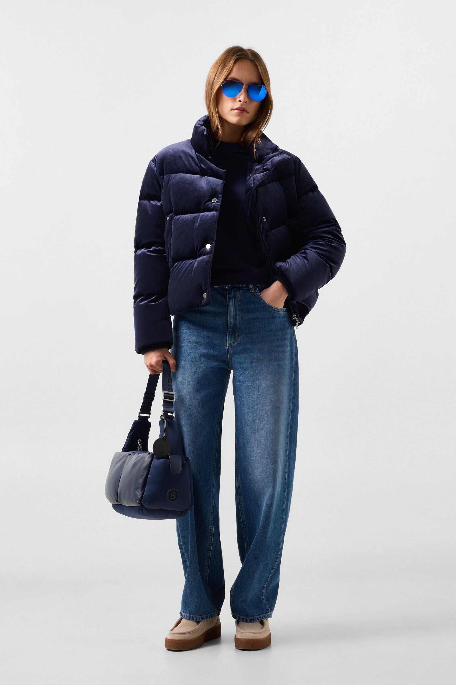 Oliva Velvet Down Jacket Navy