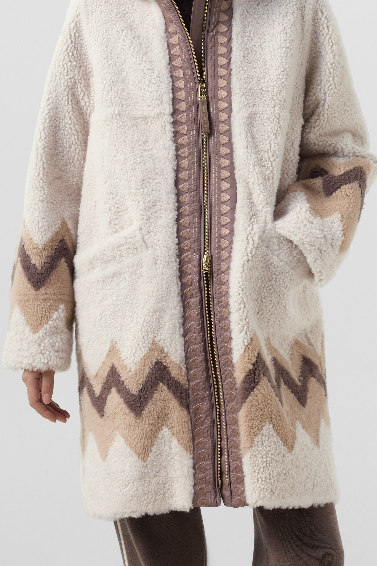 Manteau en peau d'agneau Niva Cr&egrave;me/Marron