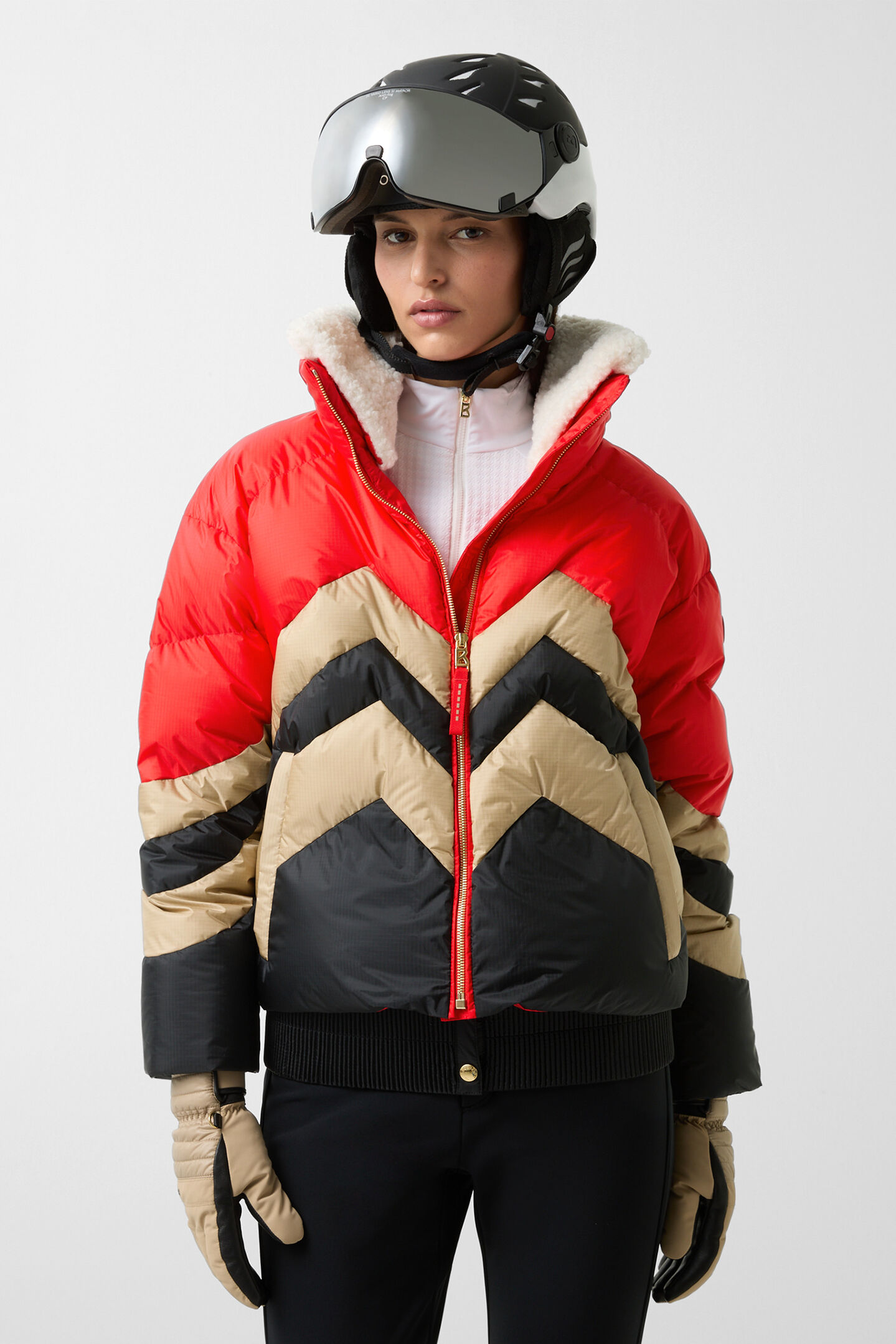 Valea down ski jacket Red/beige/black