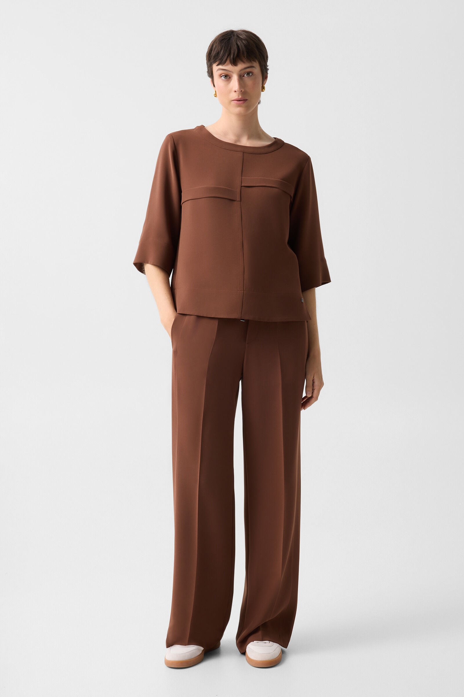Enrica cr&ecirc;pe shirt Brown