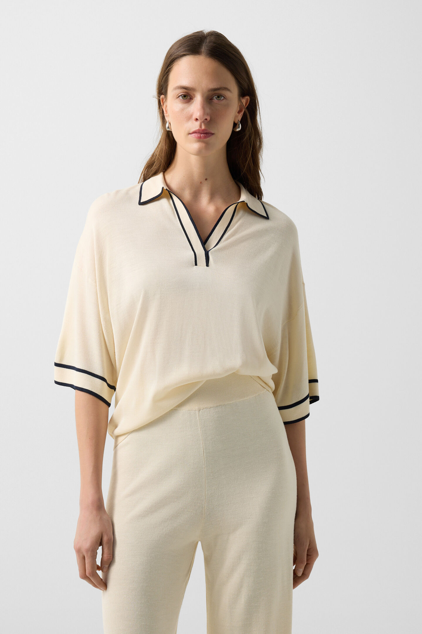 Paris knitted polo shirt Cream