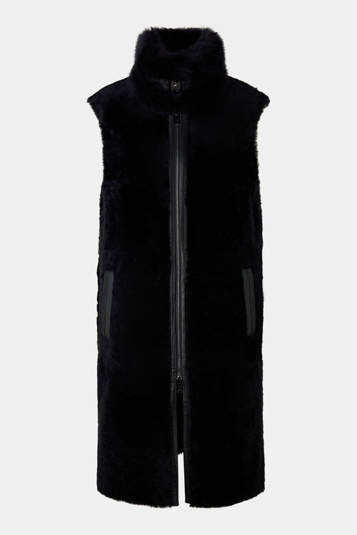 Wende-Lammfellweste Pepita Navy-Blau