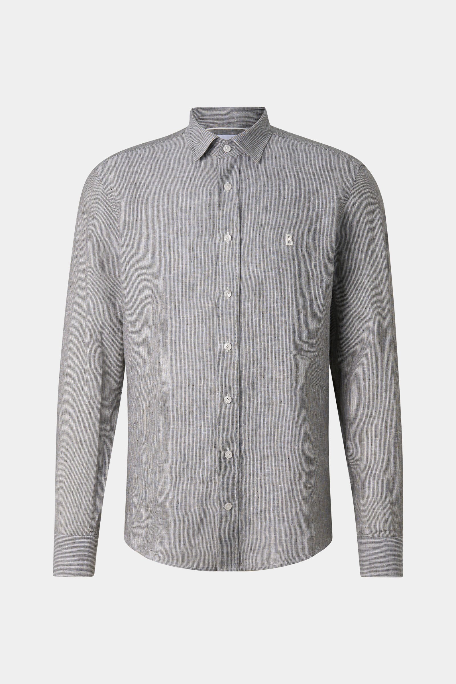 Timi linnen overhemd Olijfgroen/wit