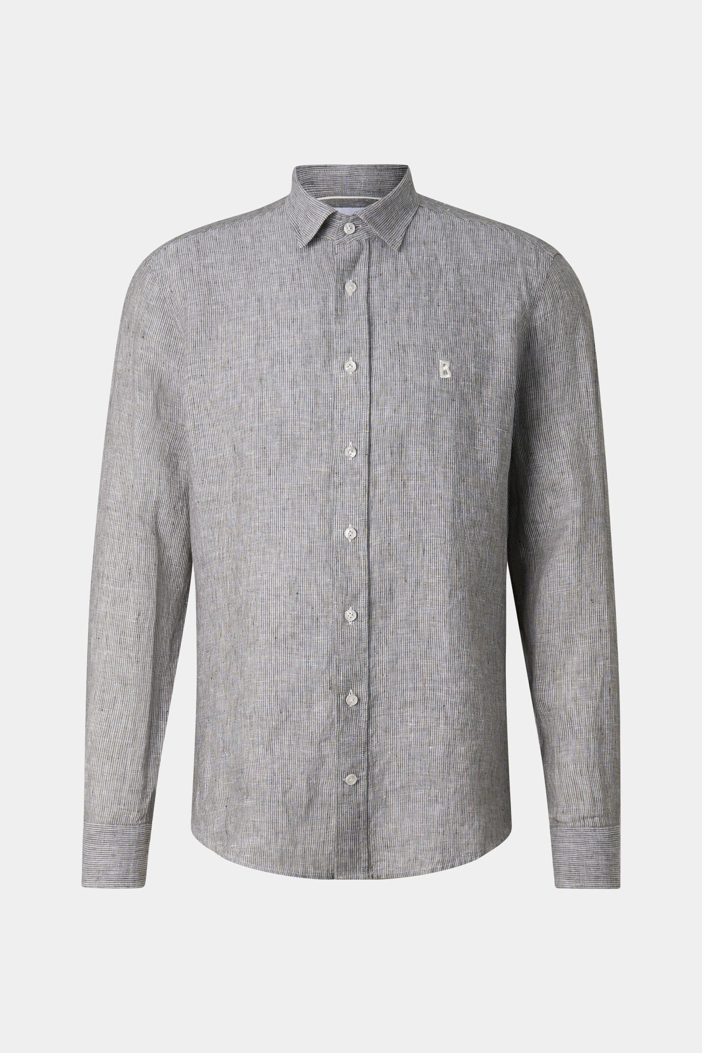 Timi linnen overhemd Olijfgroen/wit