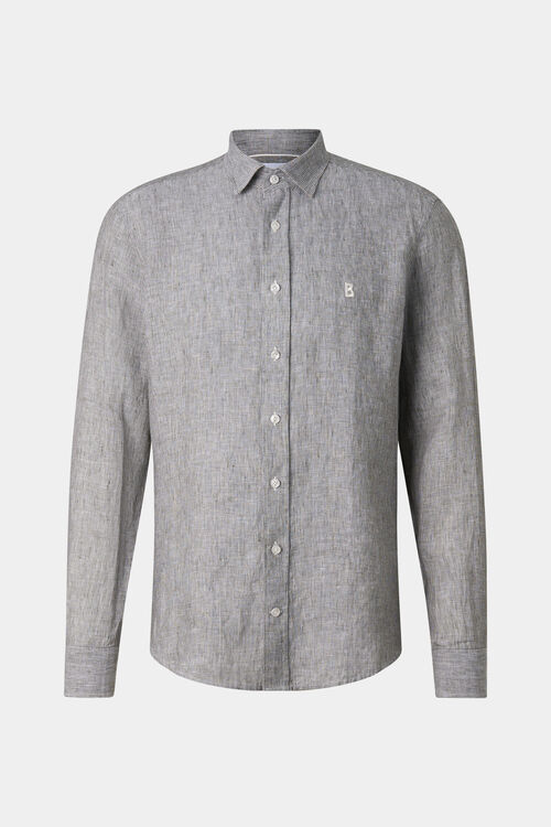 Timi linnen overhemd Olijfgroen/wit