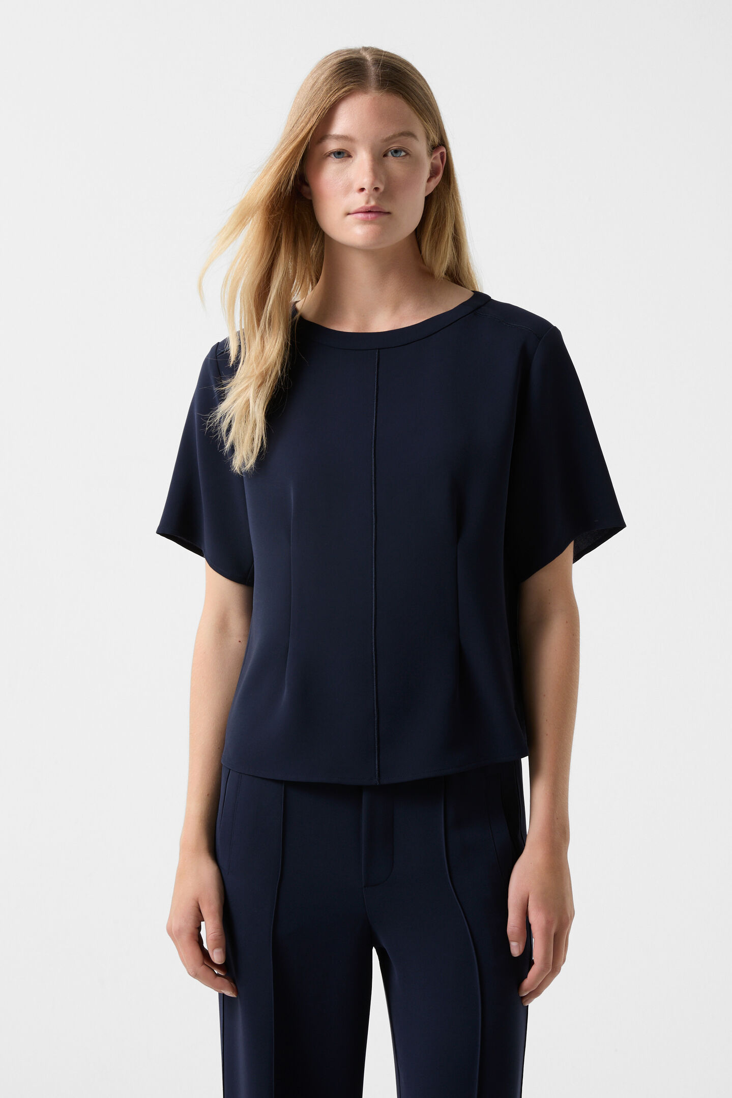 Crêpe-Shirt Scarlet Navy-Blau