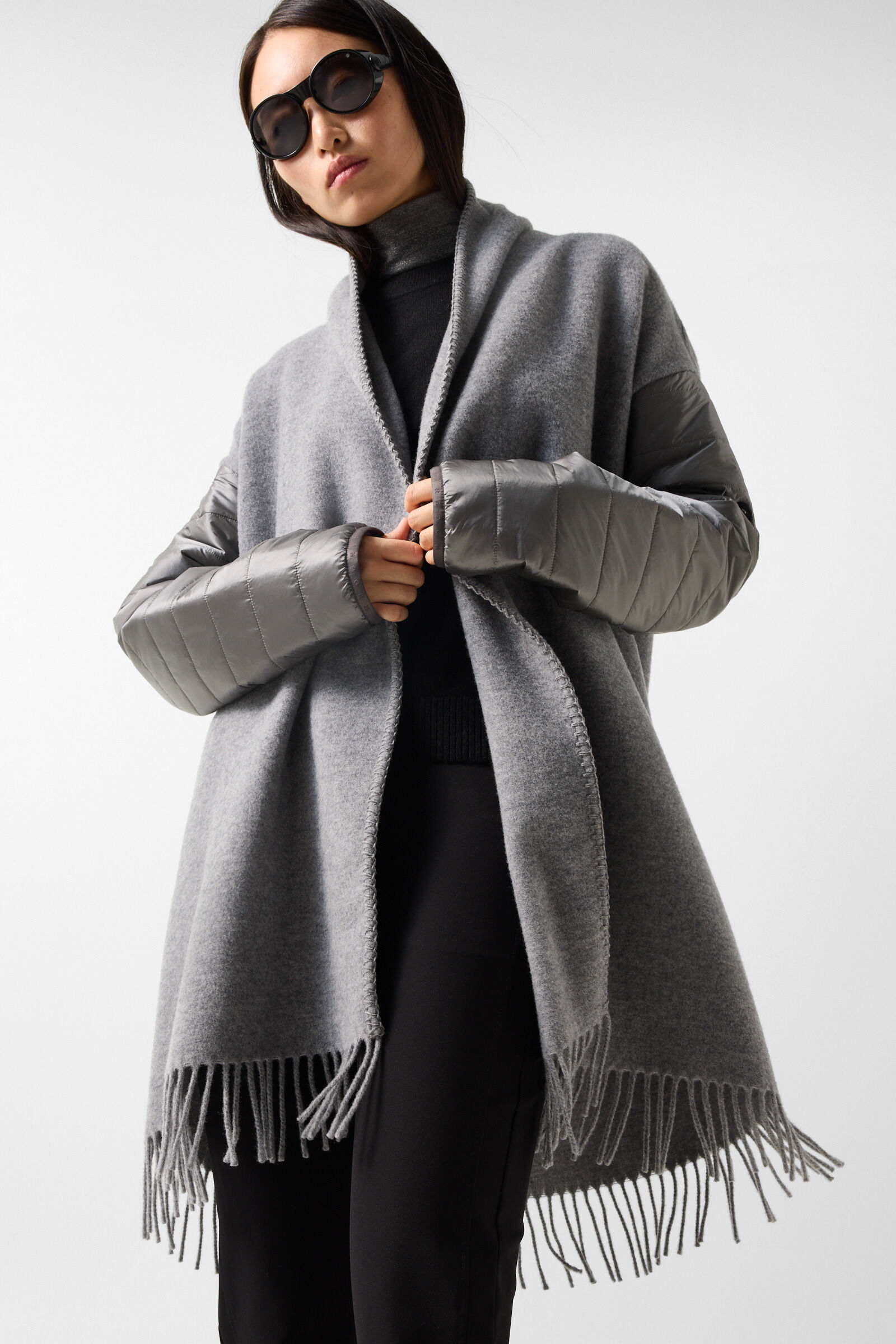 Wool Mix Poncho Grey