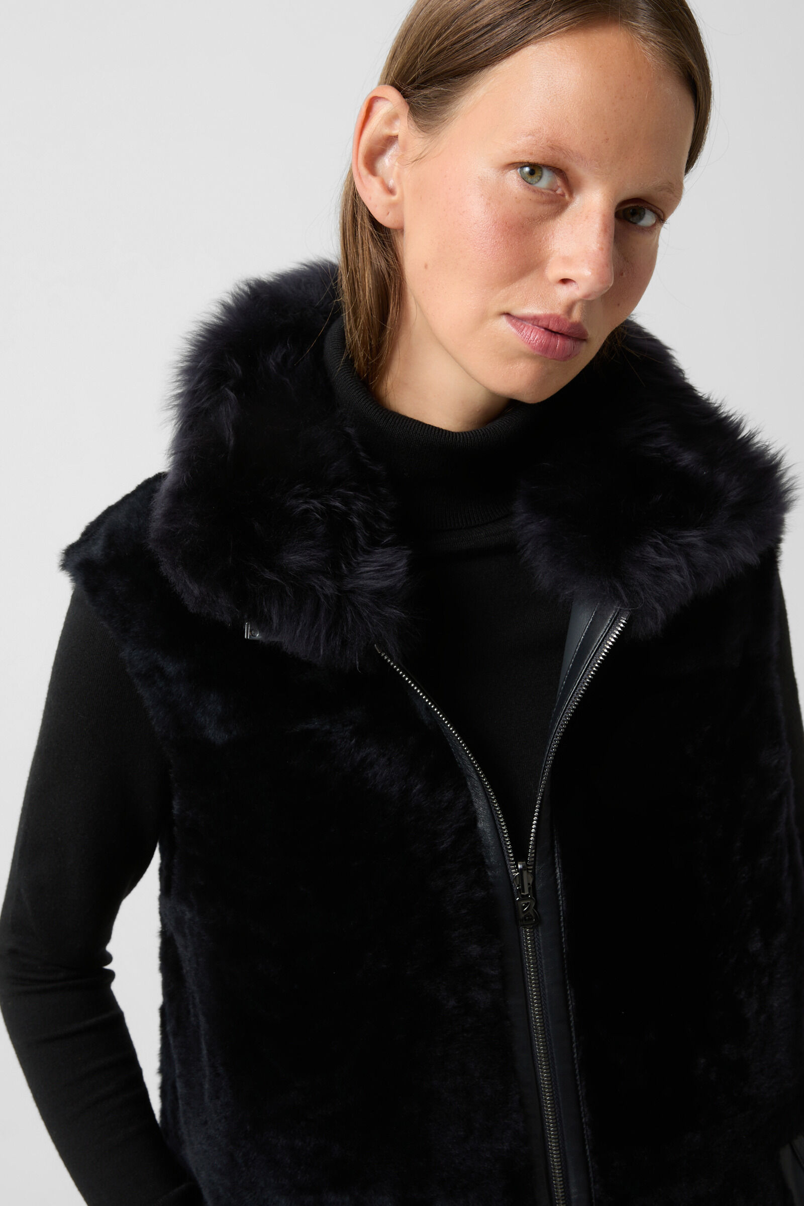 Reversible lambskin waistcoat Pepita Navy blue