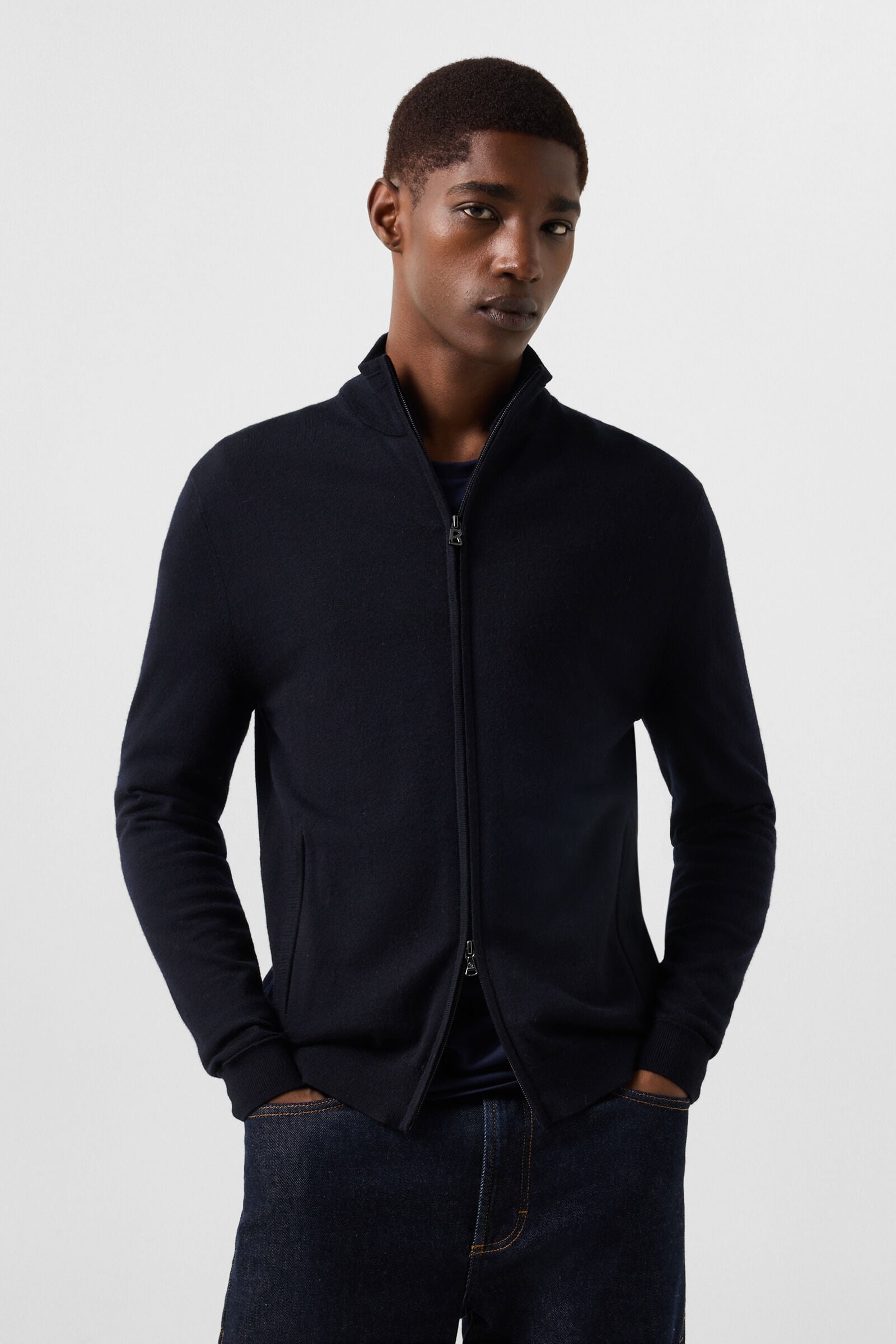 Oscar Virgin Wool Knit Jacket Navy