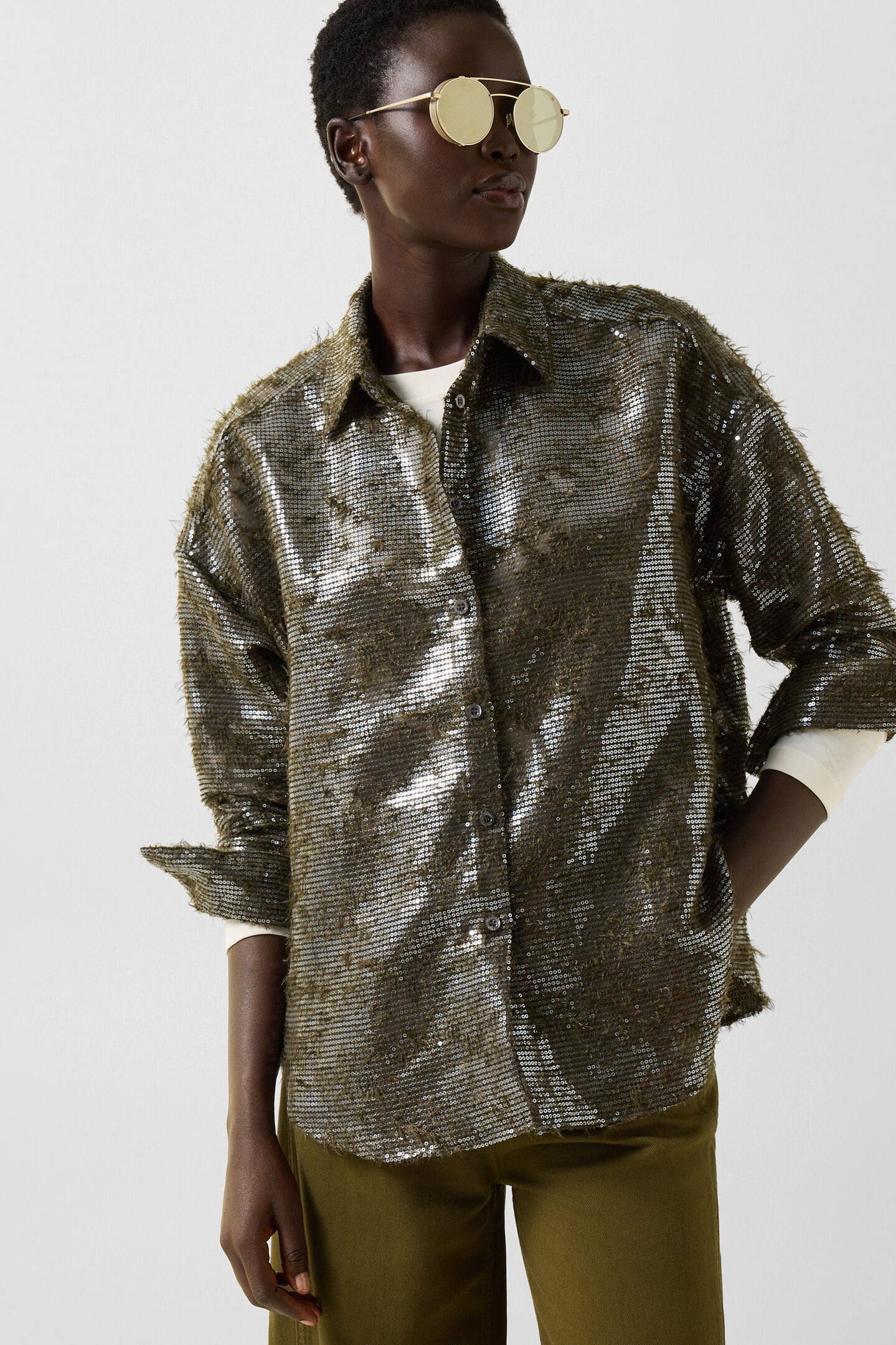 Florence Sequin Shirt Blouse Olive