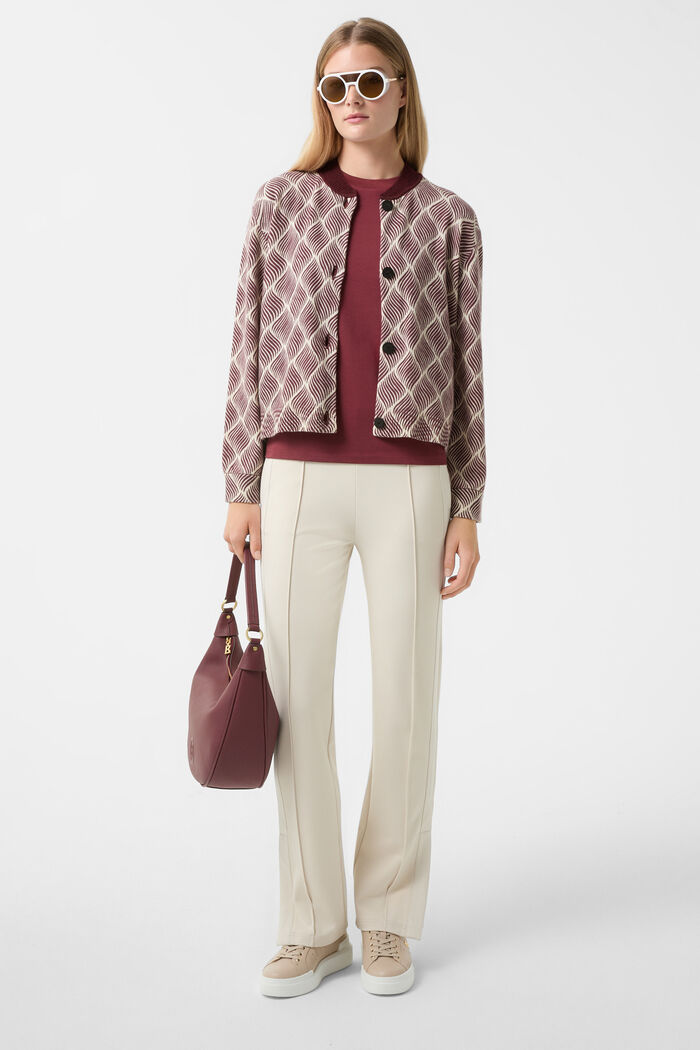 Evelyn knitted bomber jacket Wine red/cream Evelyn knitted bomber jacket Wine red/cream