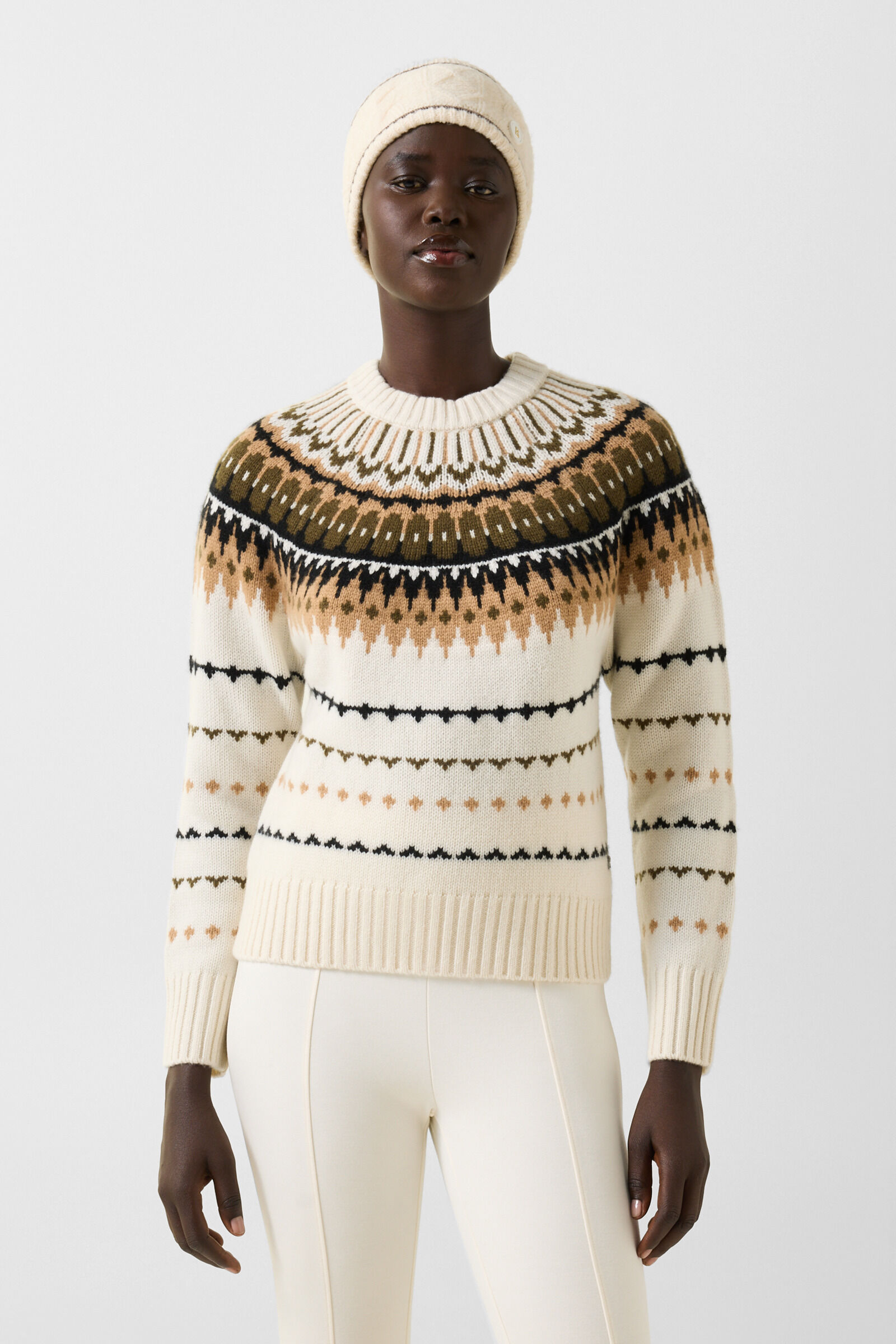 Kaschmir-Norweger-Pullover Ina Off-White/Camel/Coffee