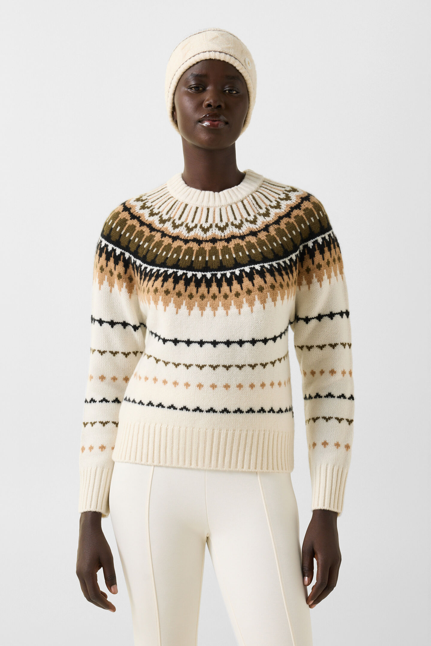 Kaschmir-Norweger-Pullover Ina Off-White/Camel/Coffee
