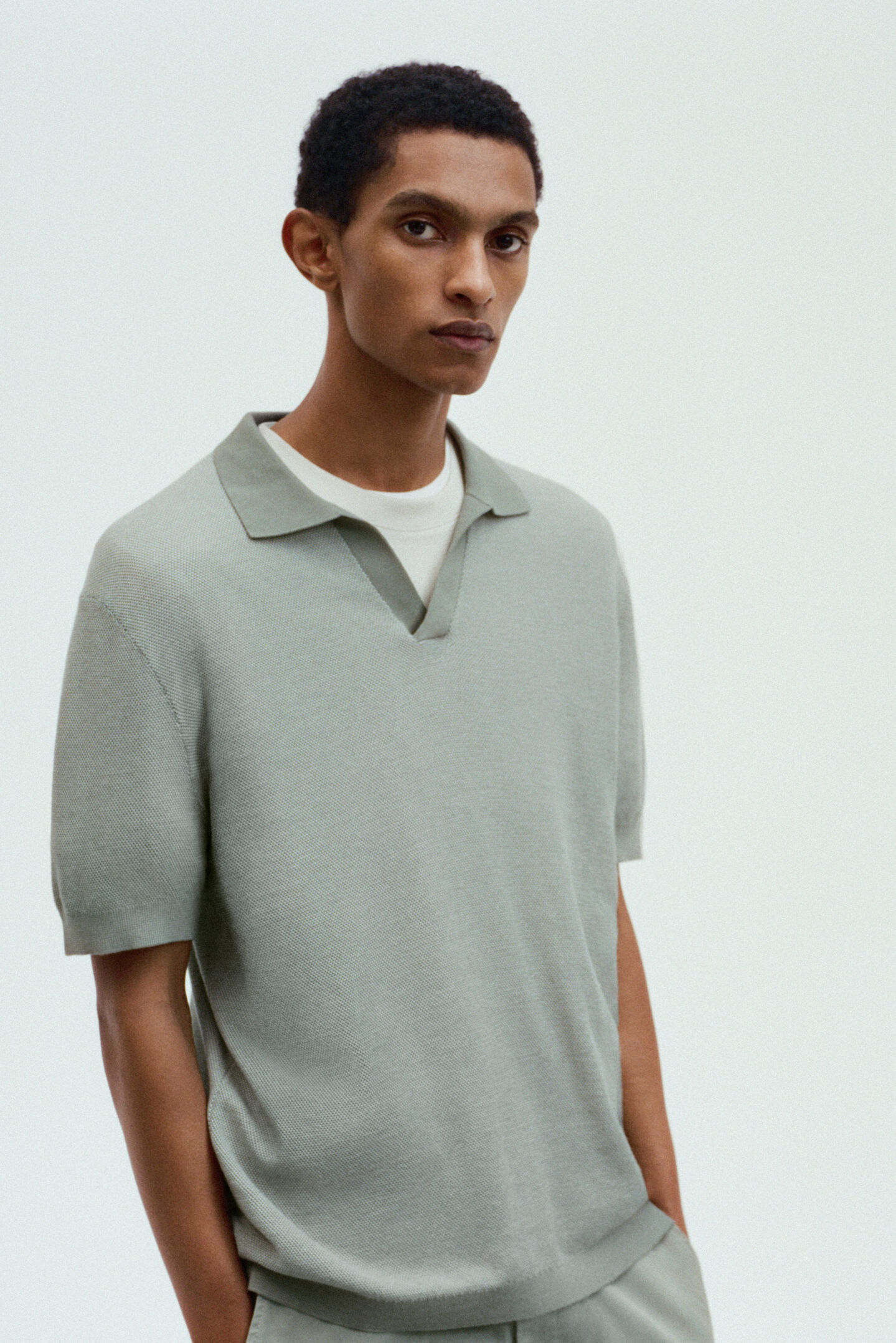 Strick-Polo-Shirt Lyon Eukalyptus