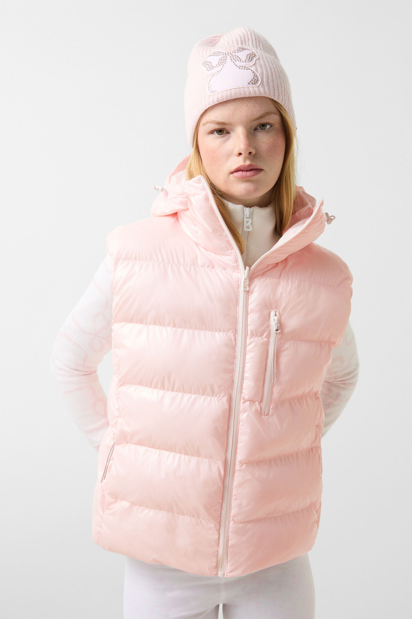 Reversible quilted vest Namilia Pink/Off-White