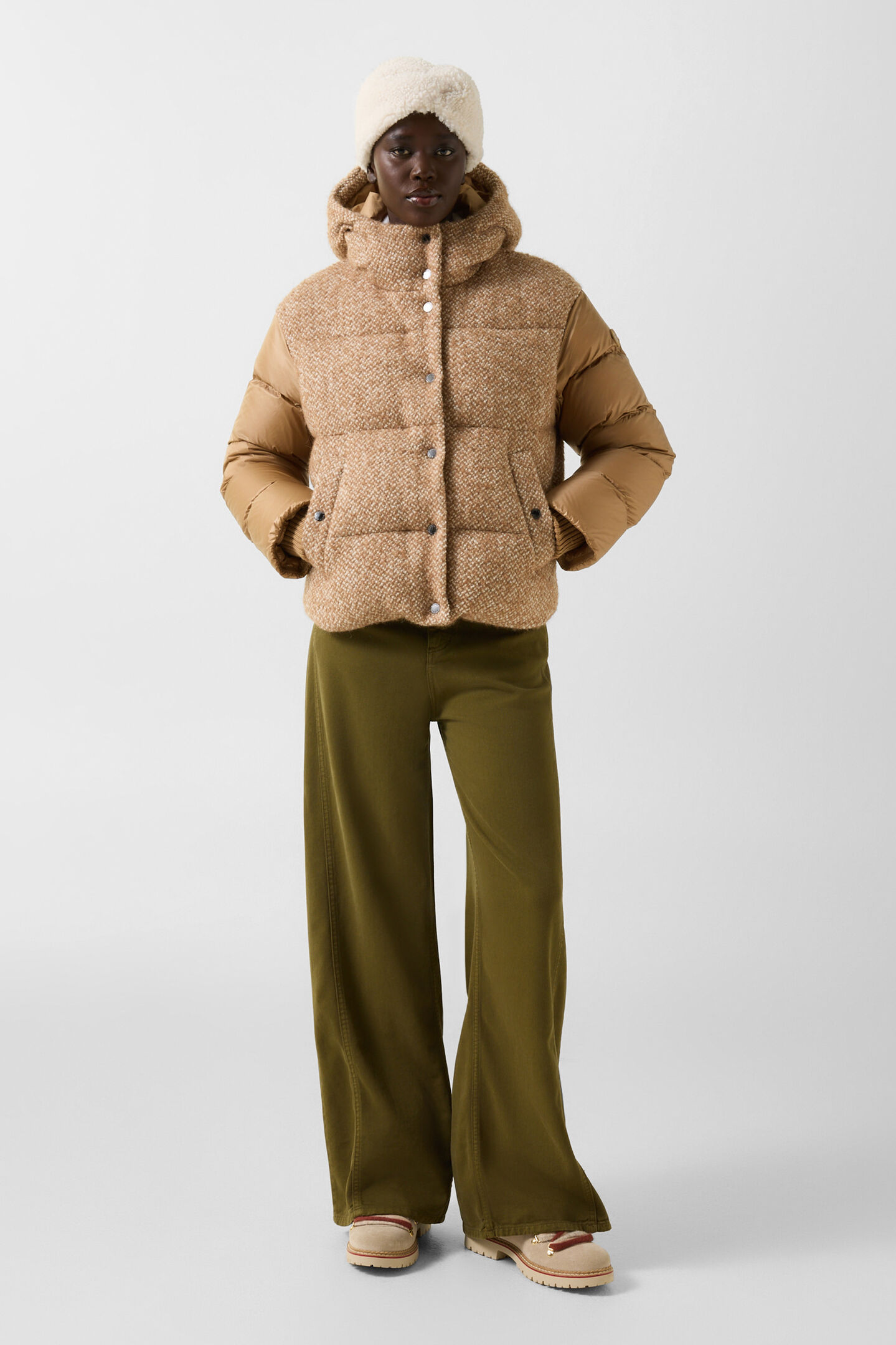 Boucl&eacute;-Daunenjacke Cathy Camel