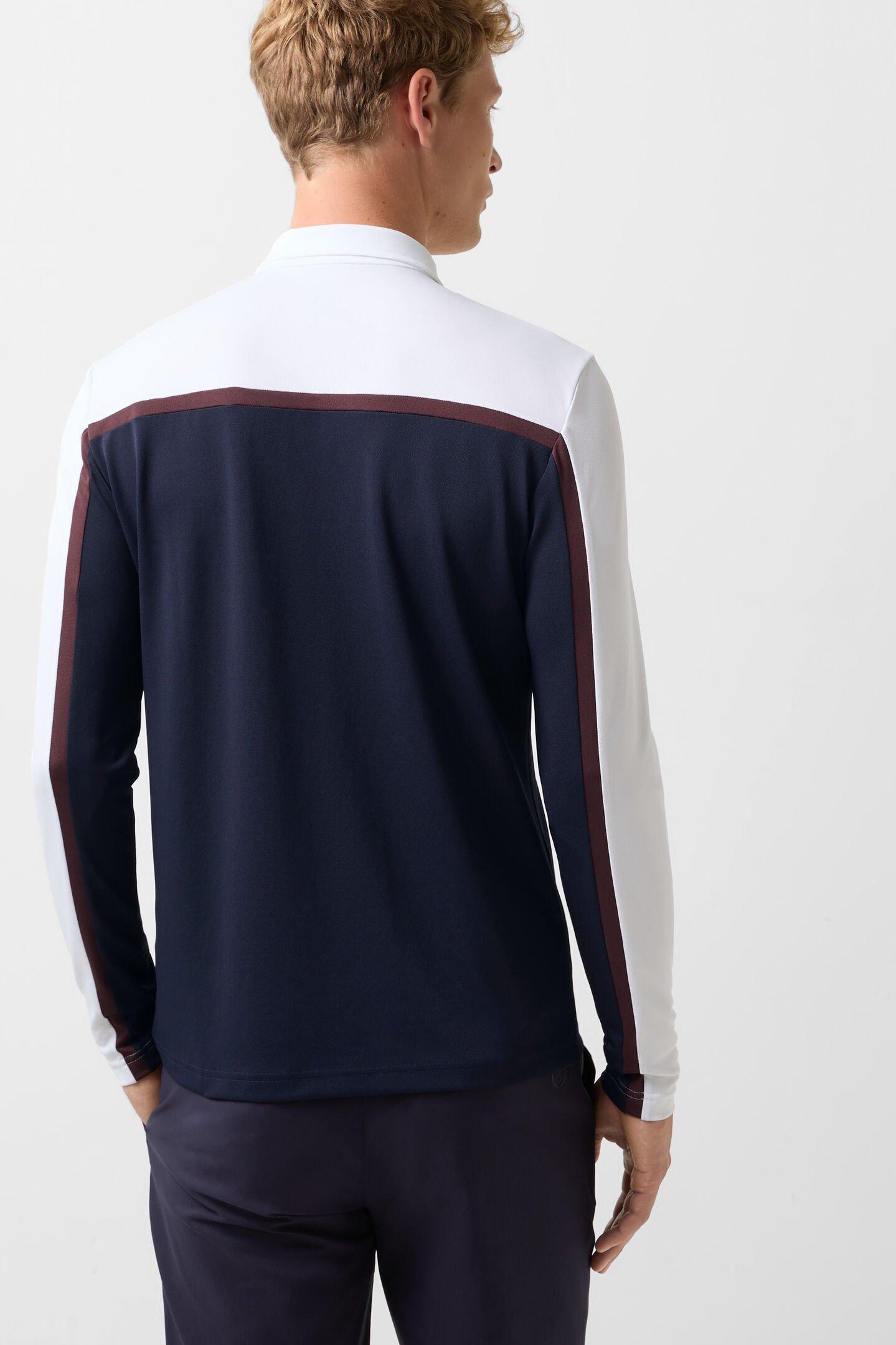Polo-Longsleeve Gernot Navy-Blau/Weiß