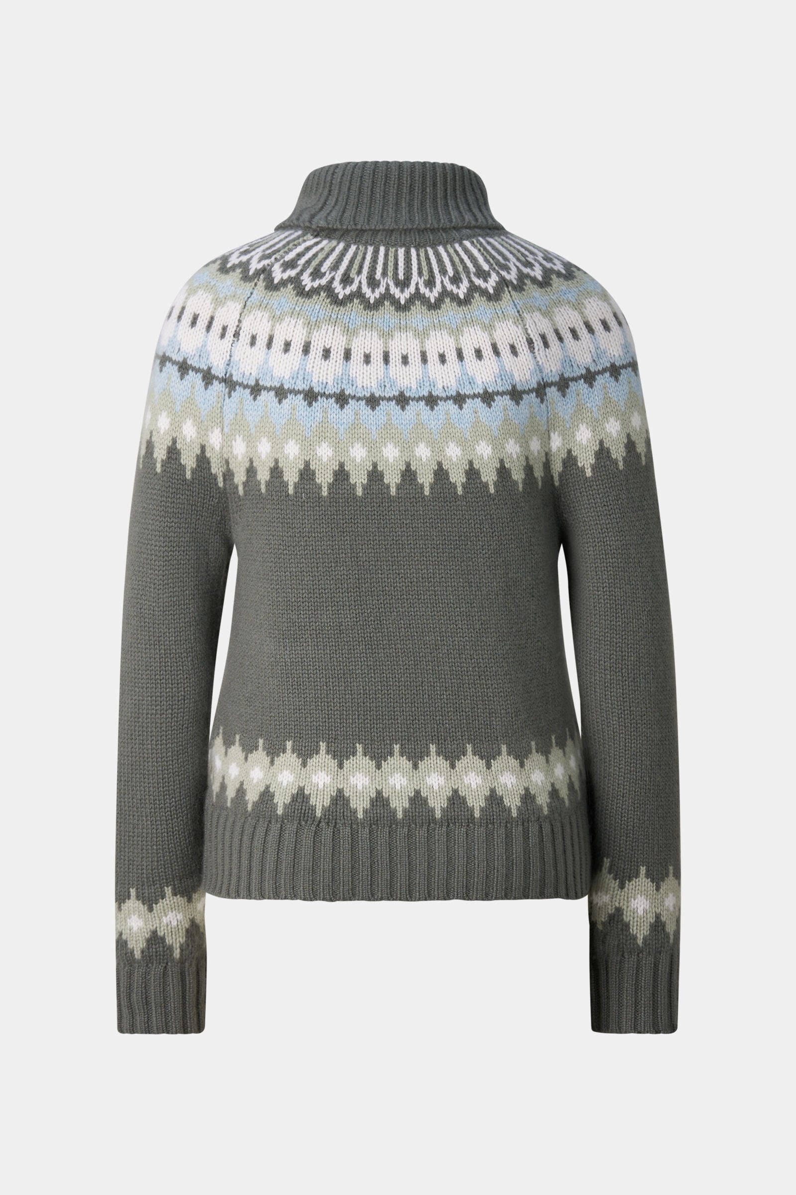 Kaschmir-Norweger-Pullover Ingrid Oliv/Hellblau/Off-White