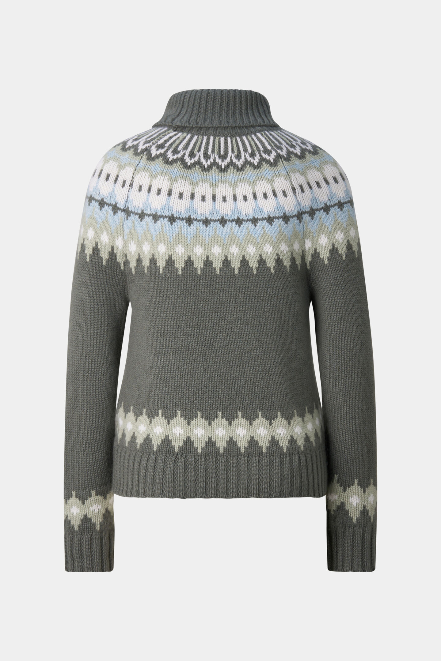 Kaschmir-Norweger-Pullover Ingrid Oliv/Hellblau/Off-White