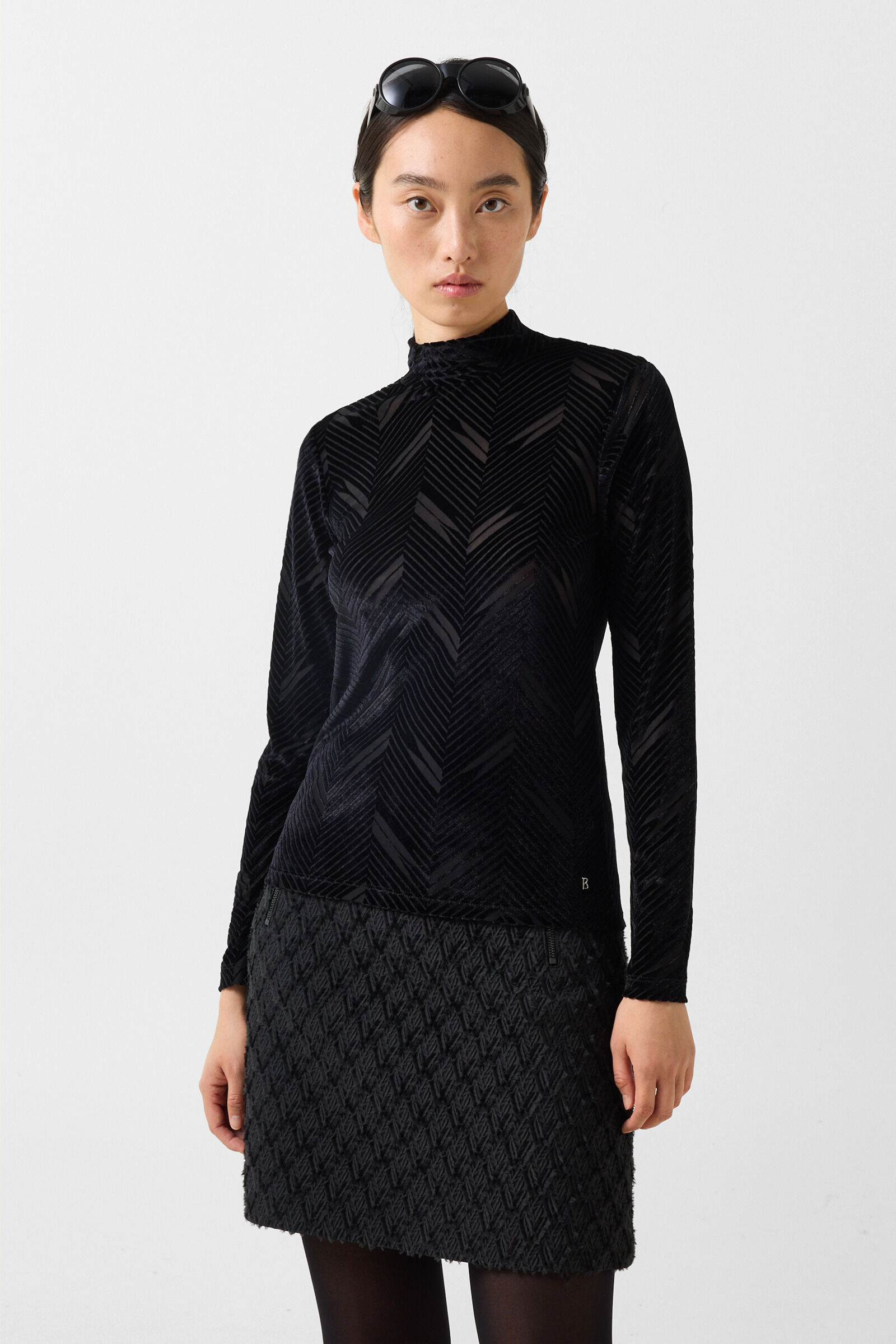 Cherie velvet long-sleeved top Black