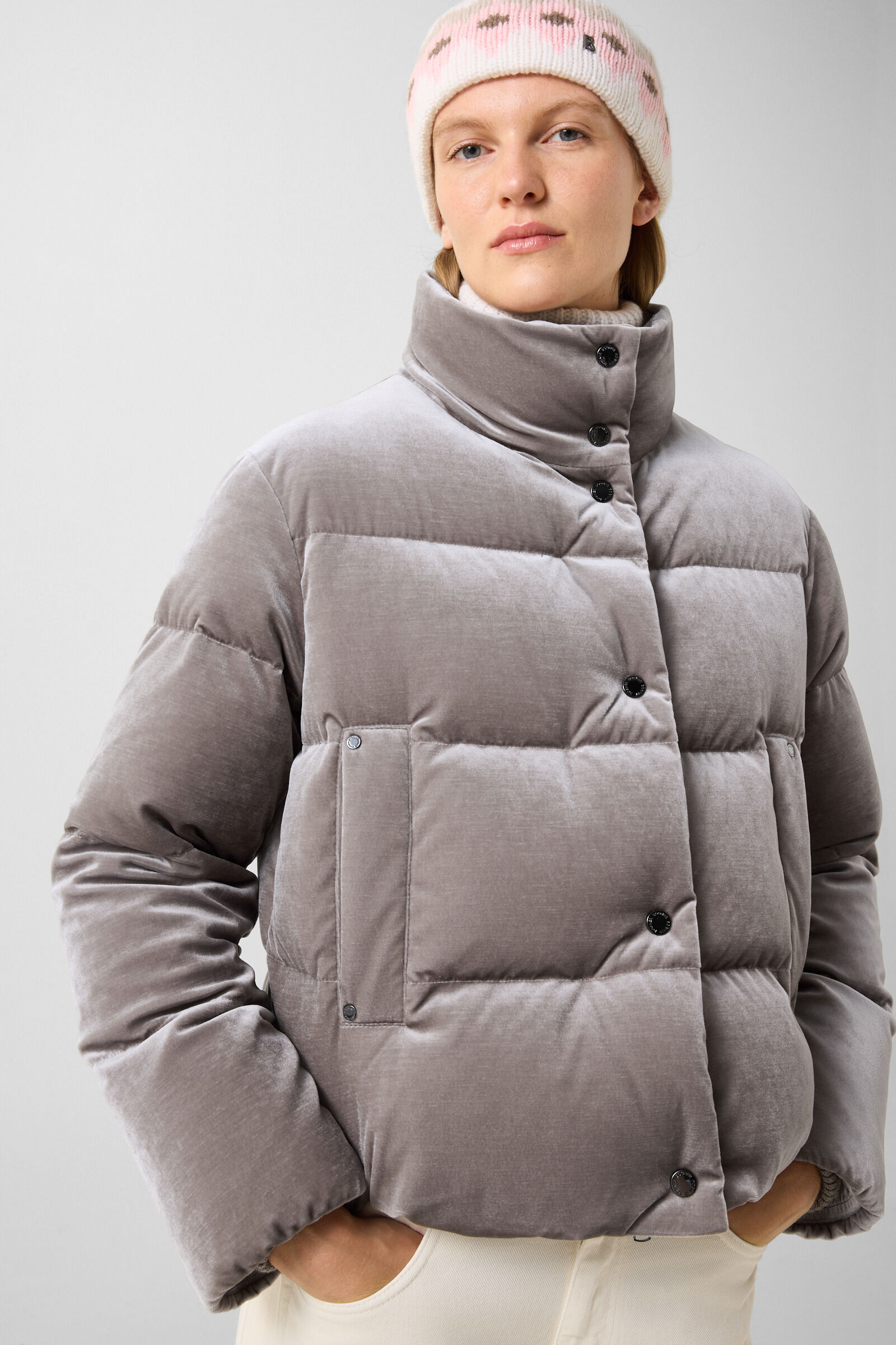 Samt-Daunenjacke Oliva Graubraun