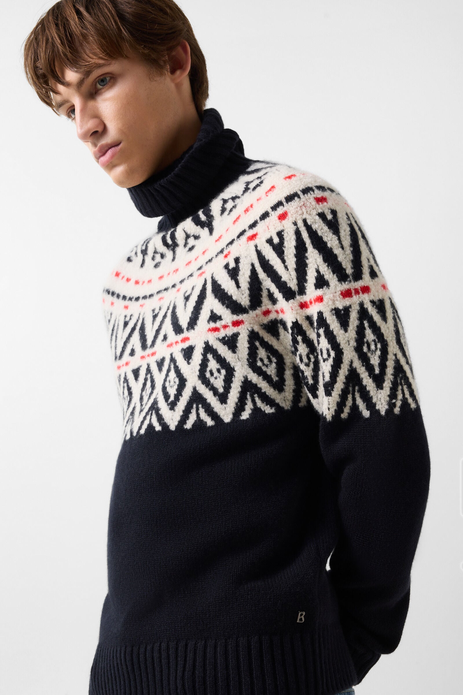 Kaschmir-Norweger-Pullover Roxter Navy/Off-White/Rot