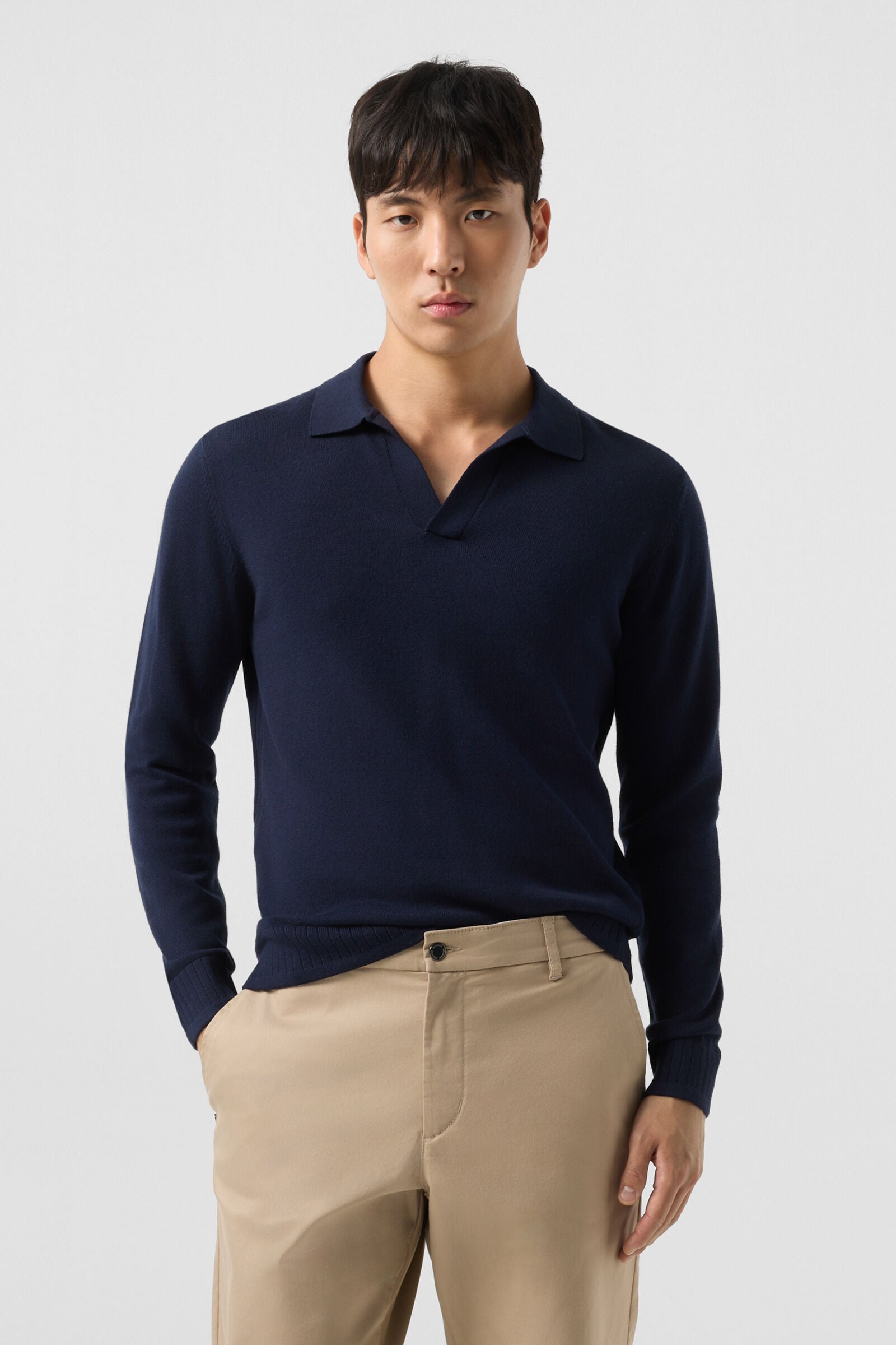 Garry knitted polo long-sleeved top Navy blue