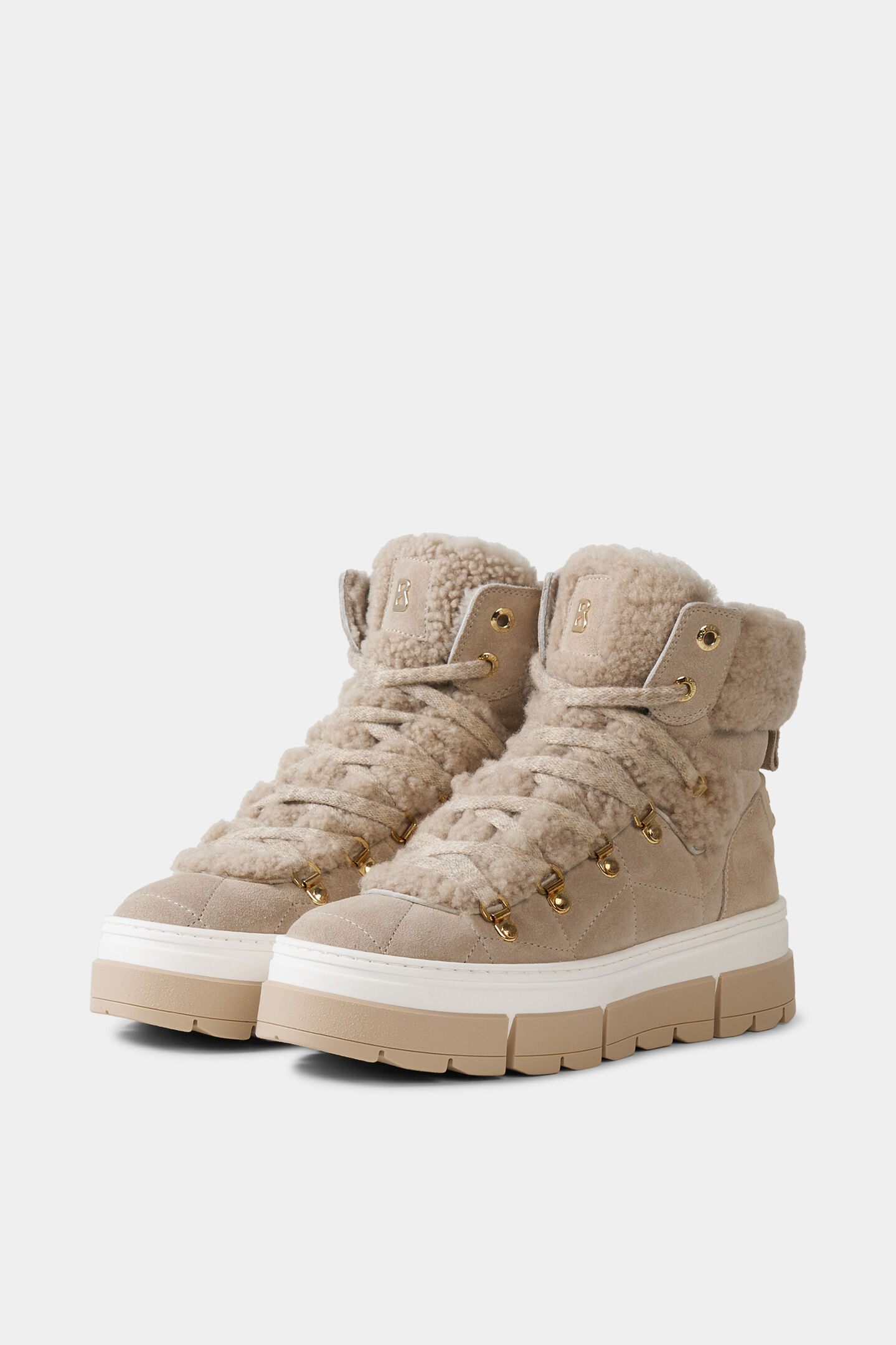 Lace-up boots from Vaduz with studs Beige