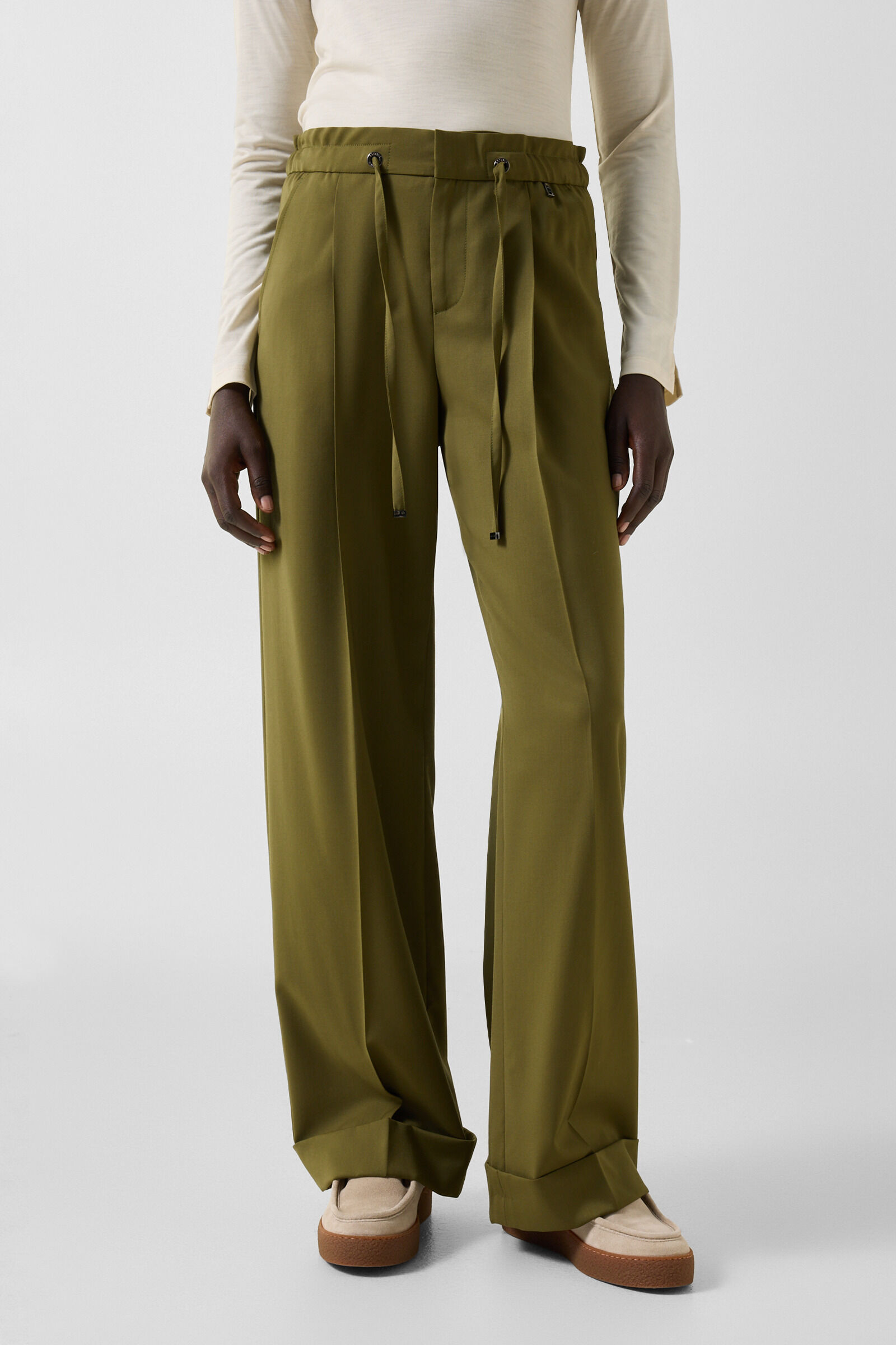 Elfy virgin wool pleated trousers Olive