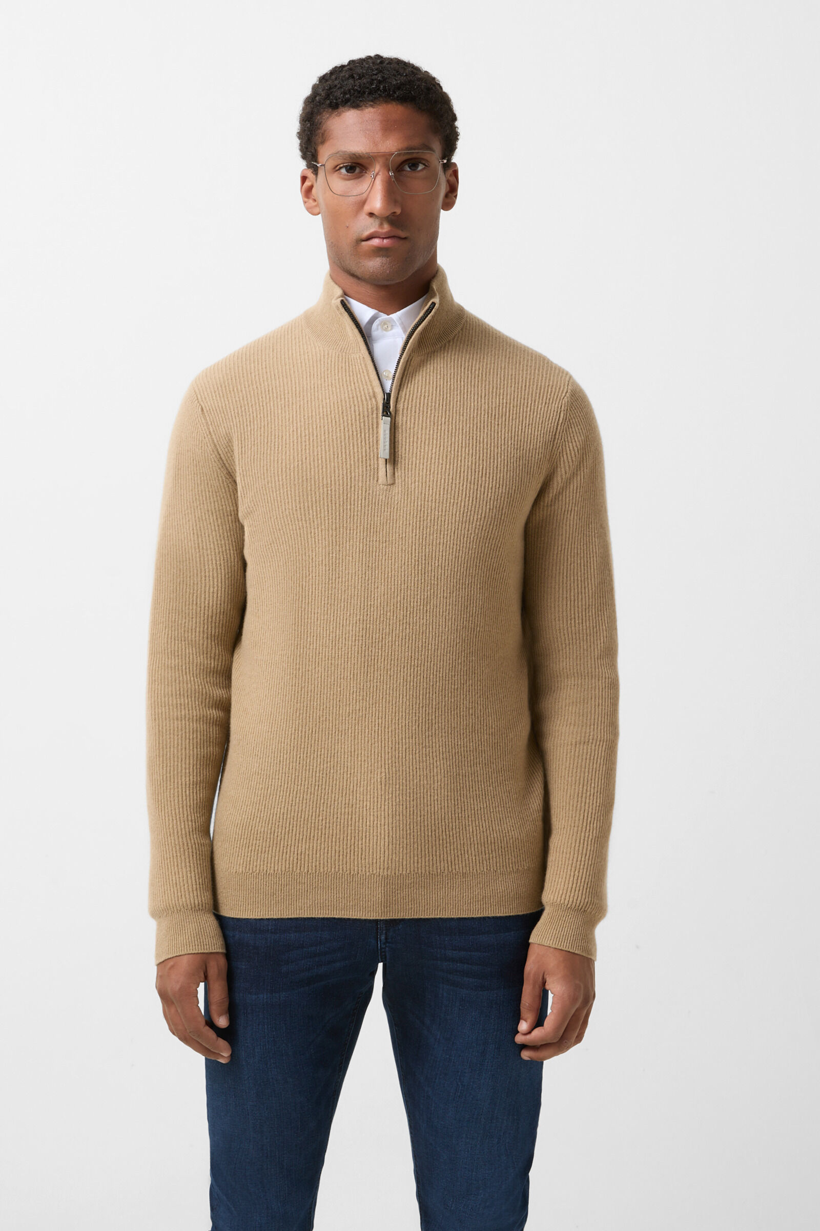 Pure new wool cashmere troyer Derek Camel