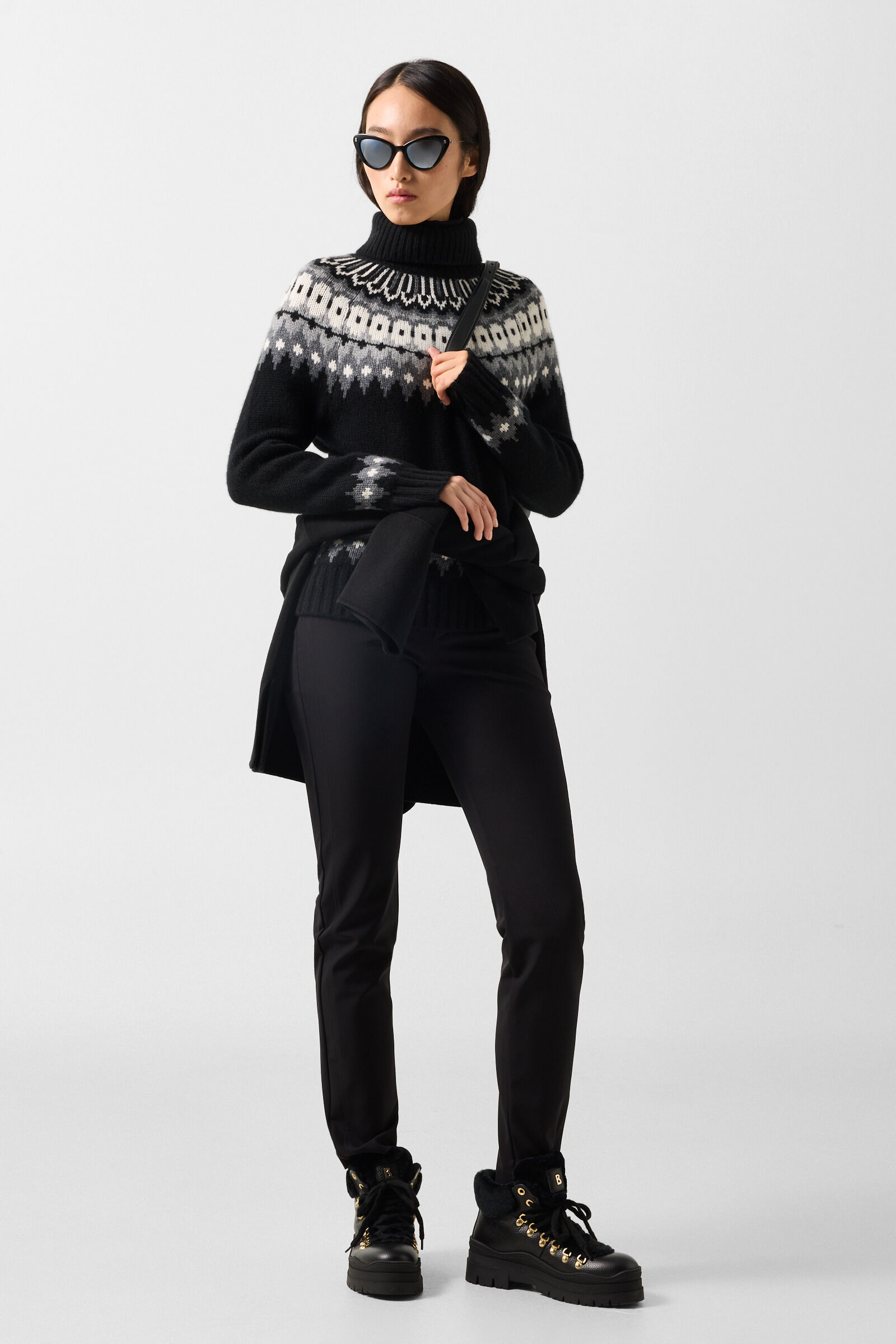 Ingrid cashmere jumper and Norwegian-style jumper Black/Grey/Off-white