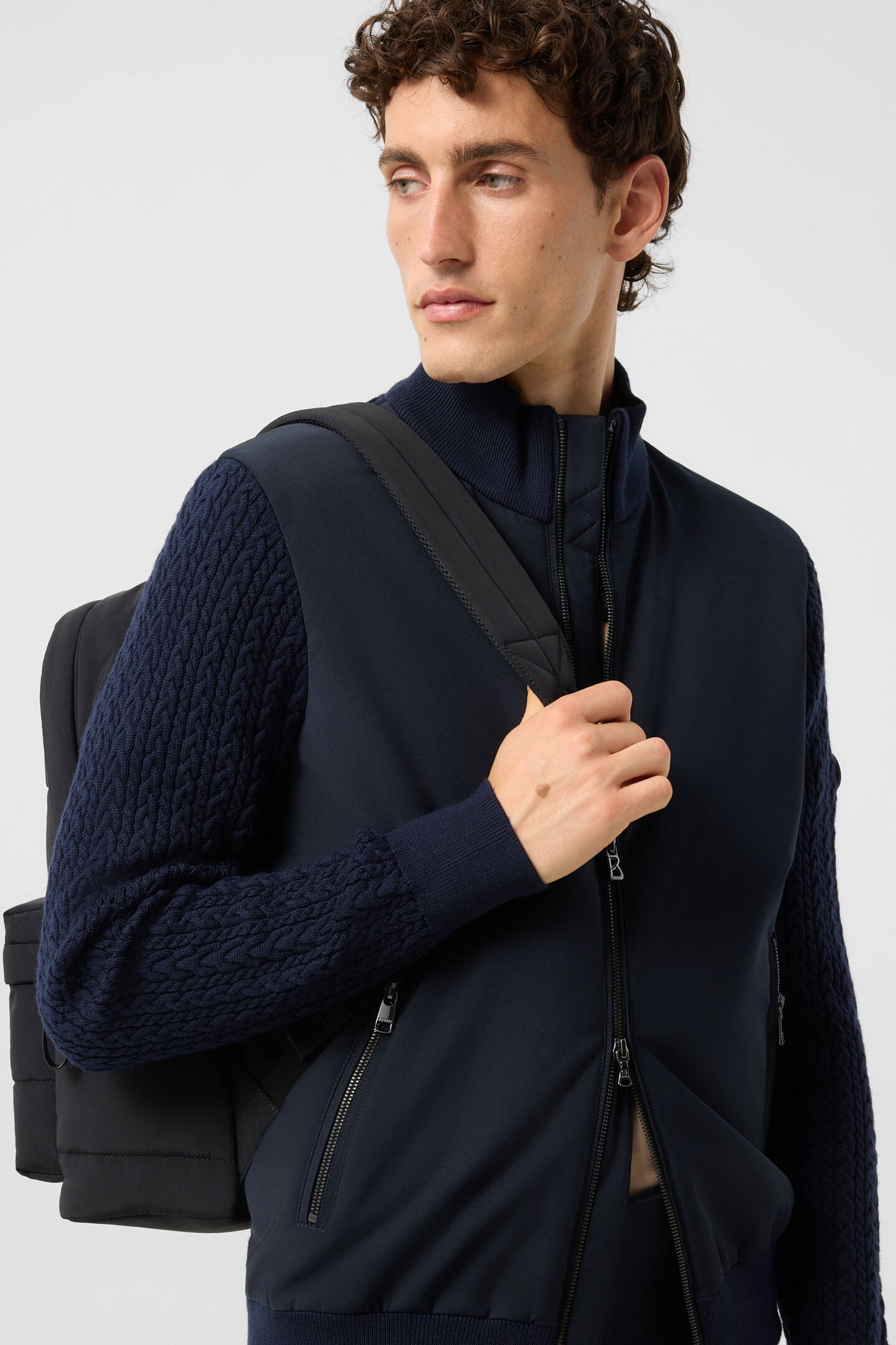 Zisco hybrid wool knit jacket Navy blue