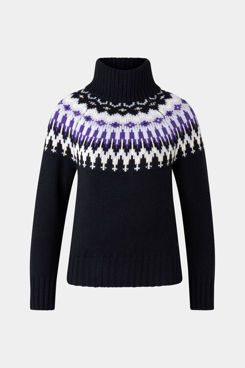 Norweger-Pullover Ingrid Navy-Blau/Off-White/Violett