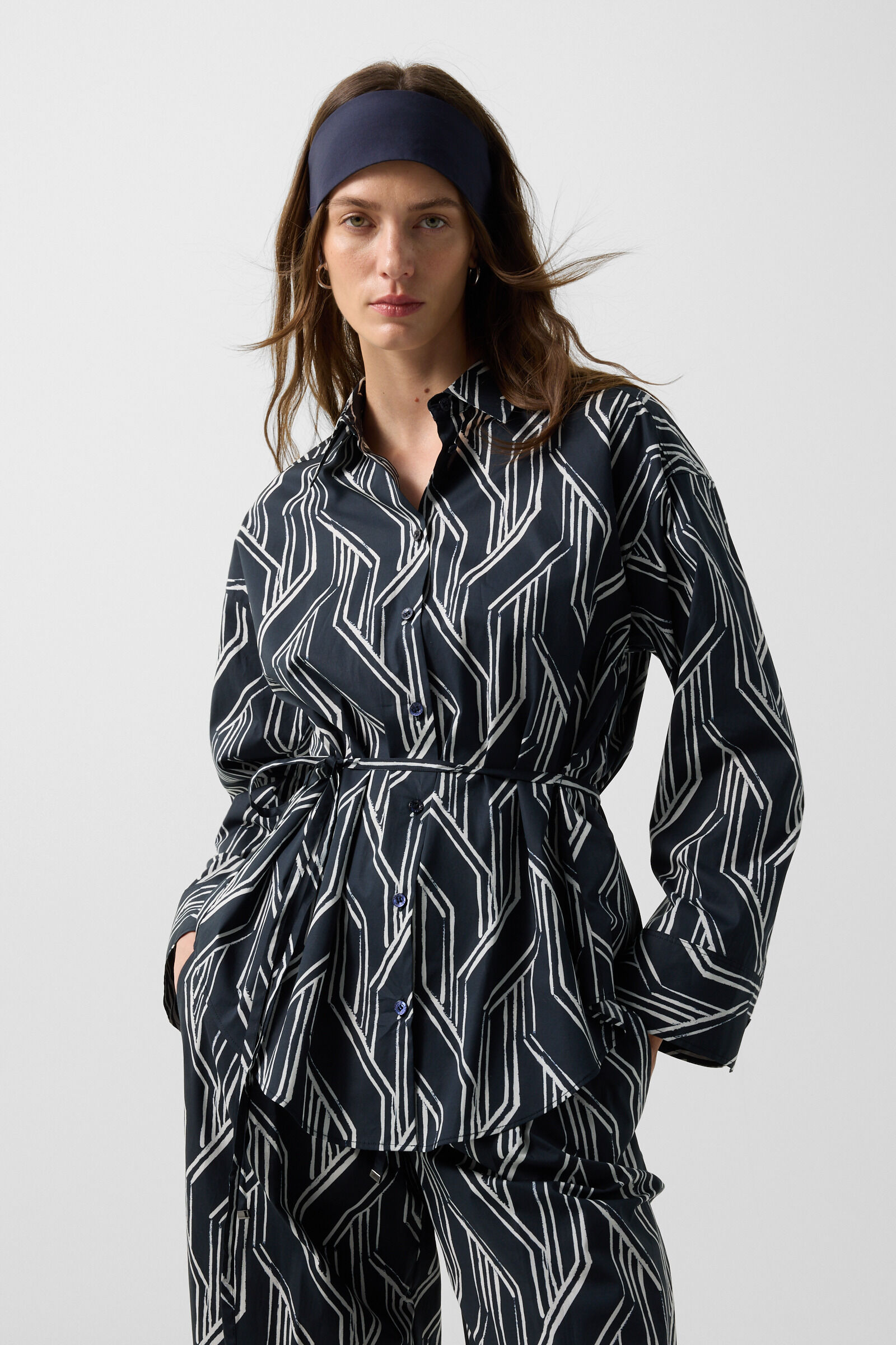 Shirt blouse Ruth Navy blue/off-white