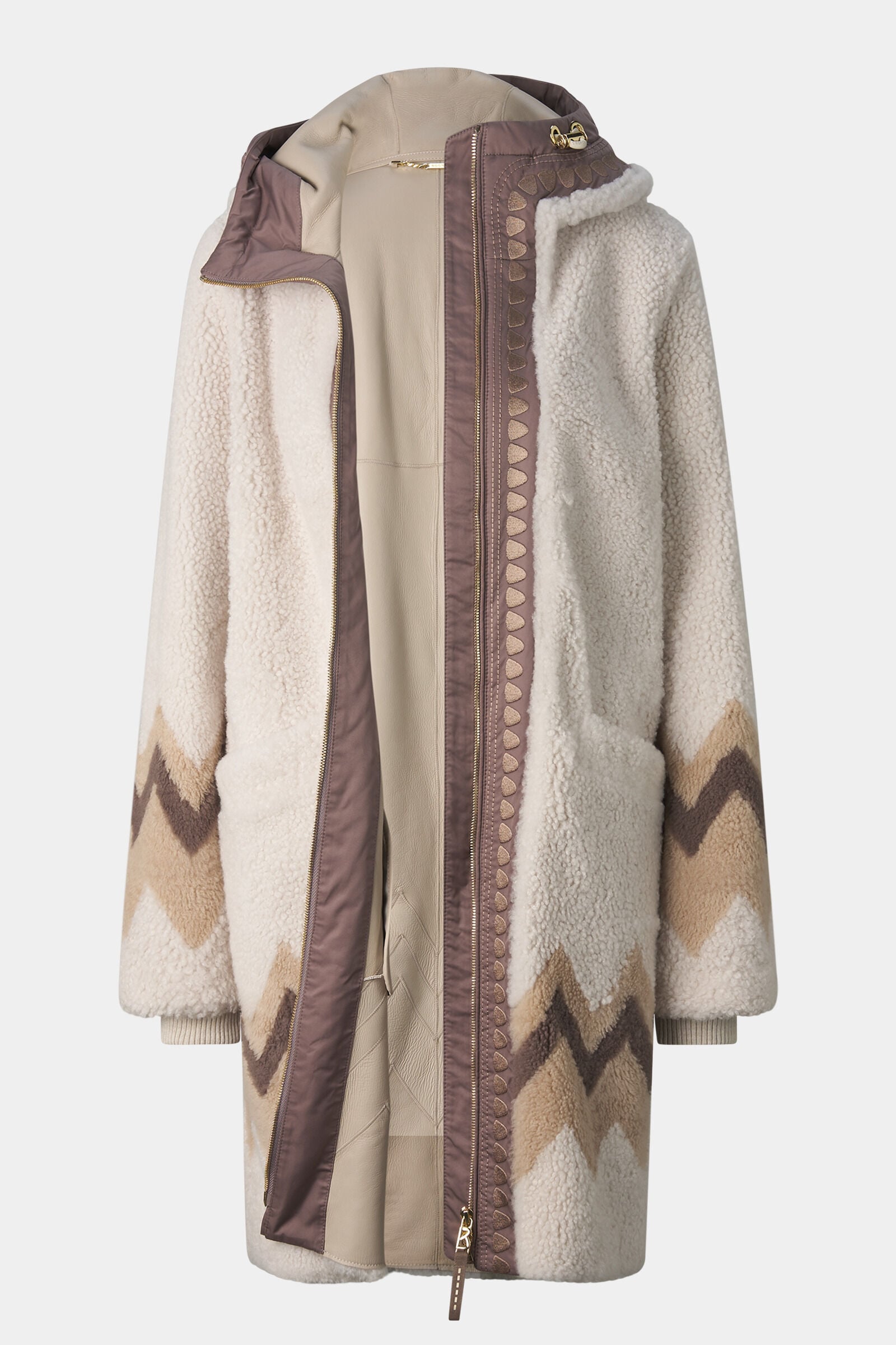 Lammfell-Mantel Niva Creme/Braun