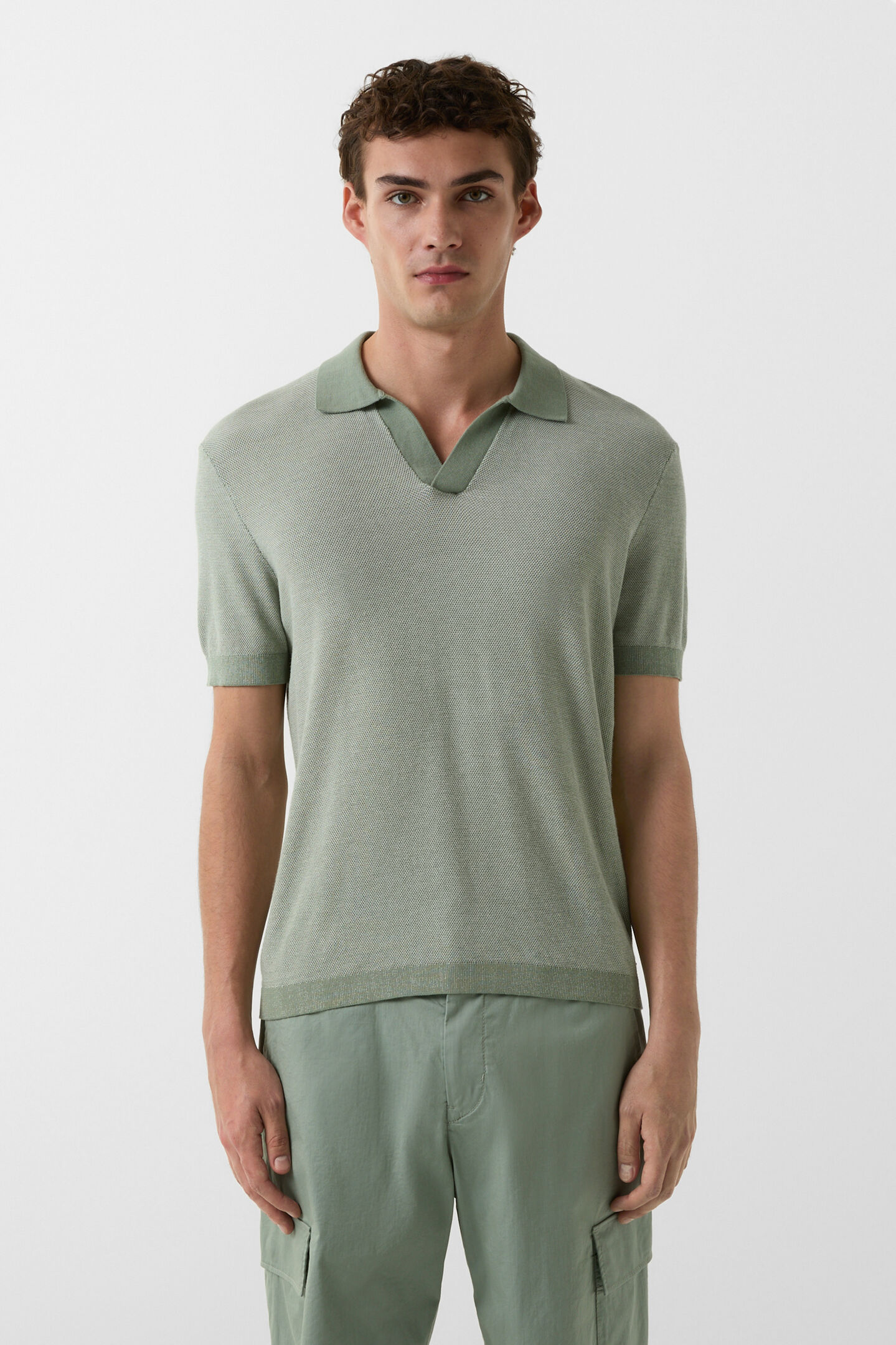 Strick-Polo-Shirt Lyon Eukalyptus