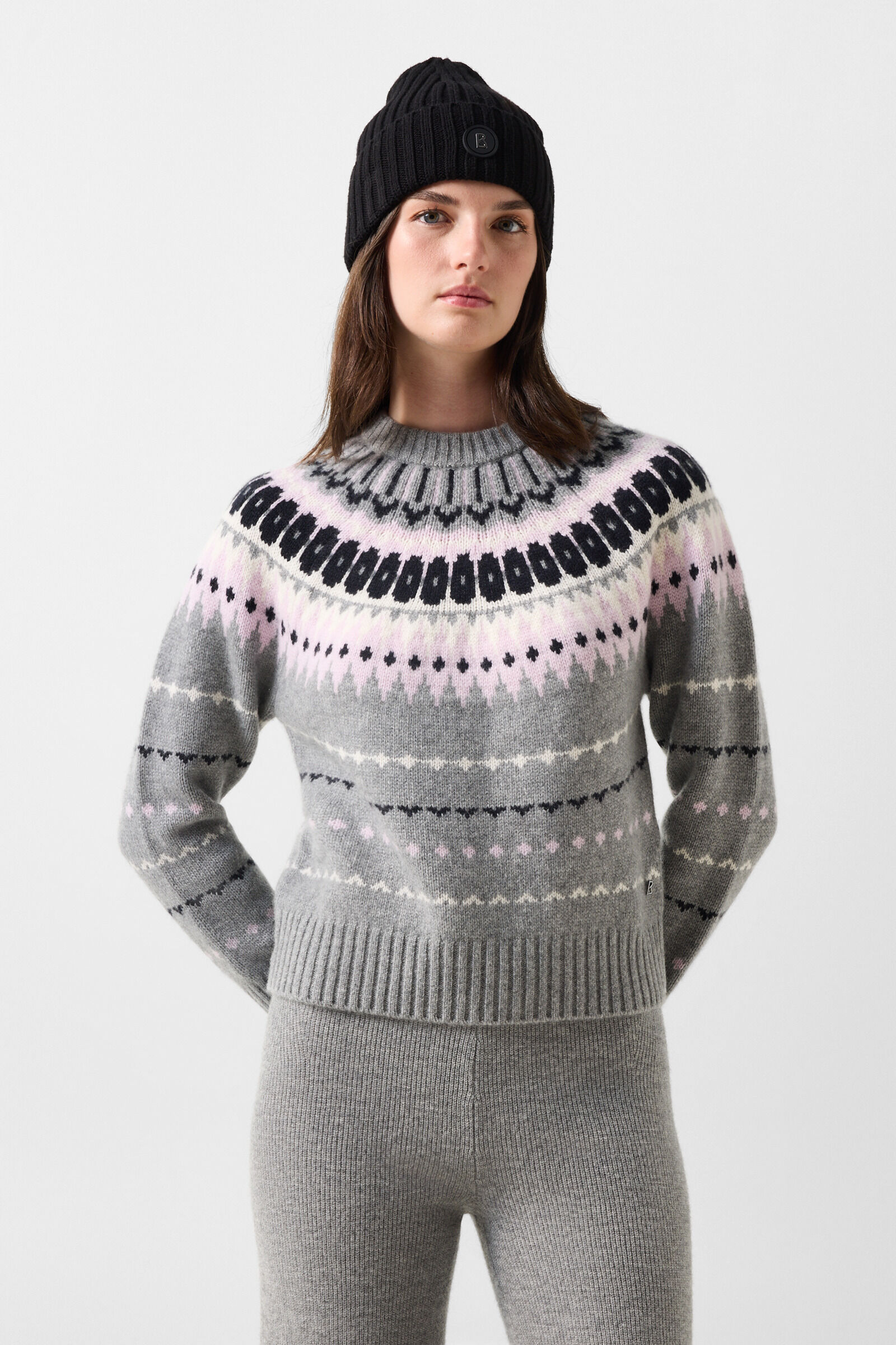 Ina Cashmere Norwegian Pullover Gray/Pink