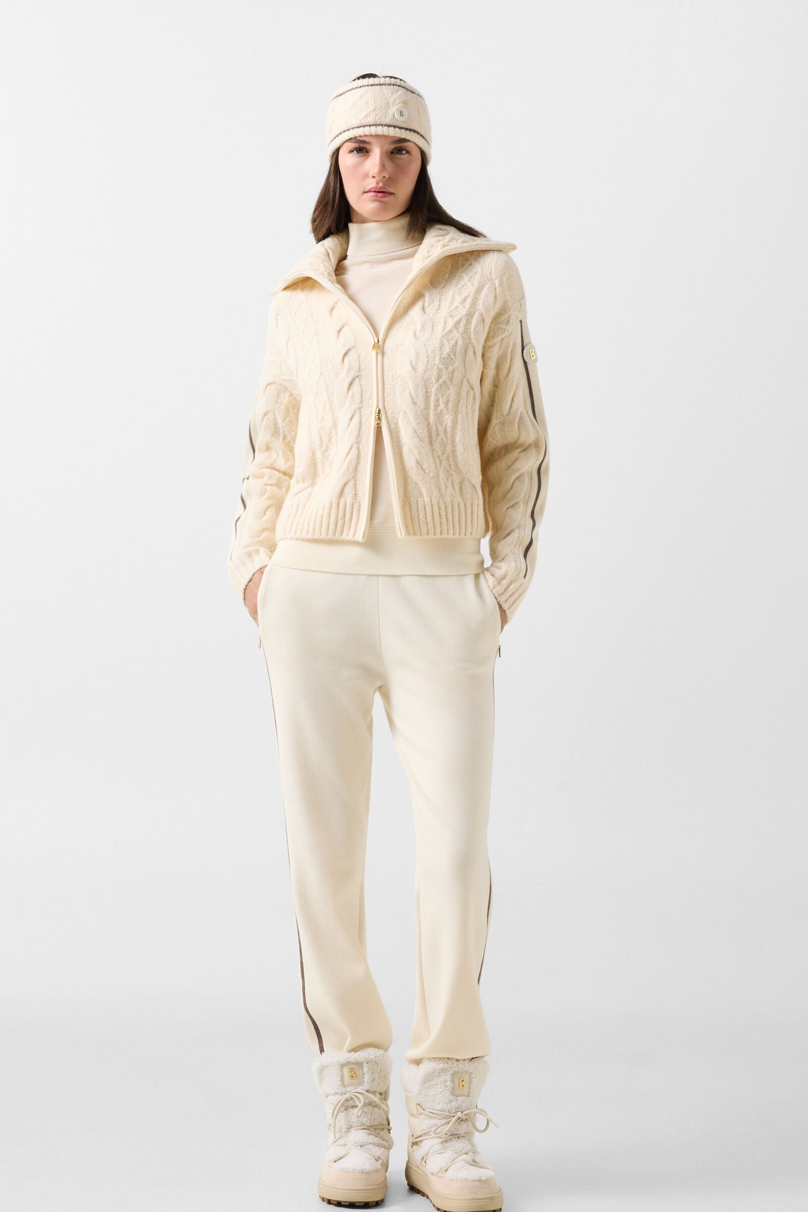 Schurwoll-Pullover Louise Off-White/Braun