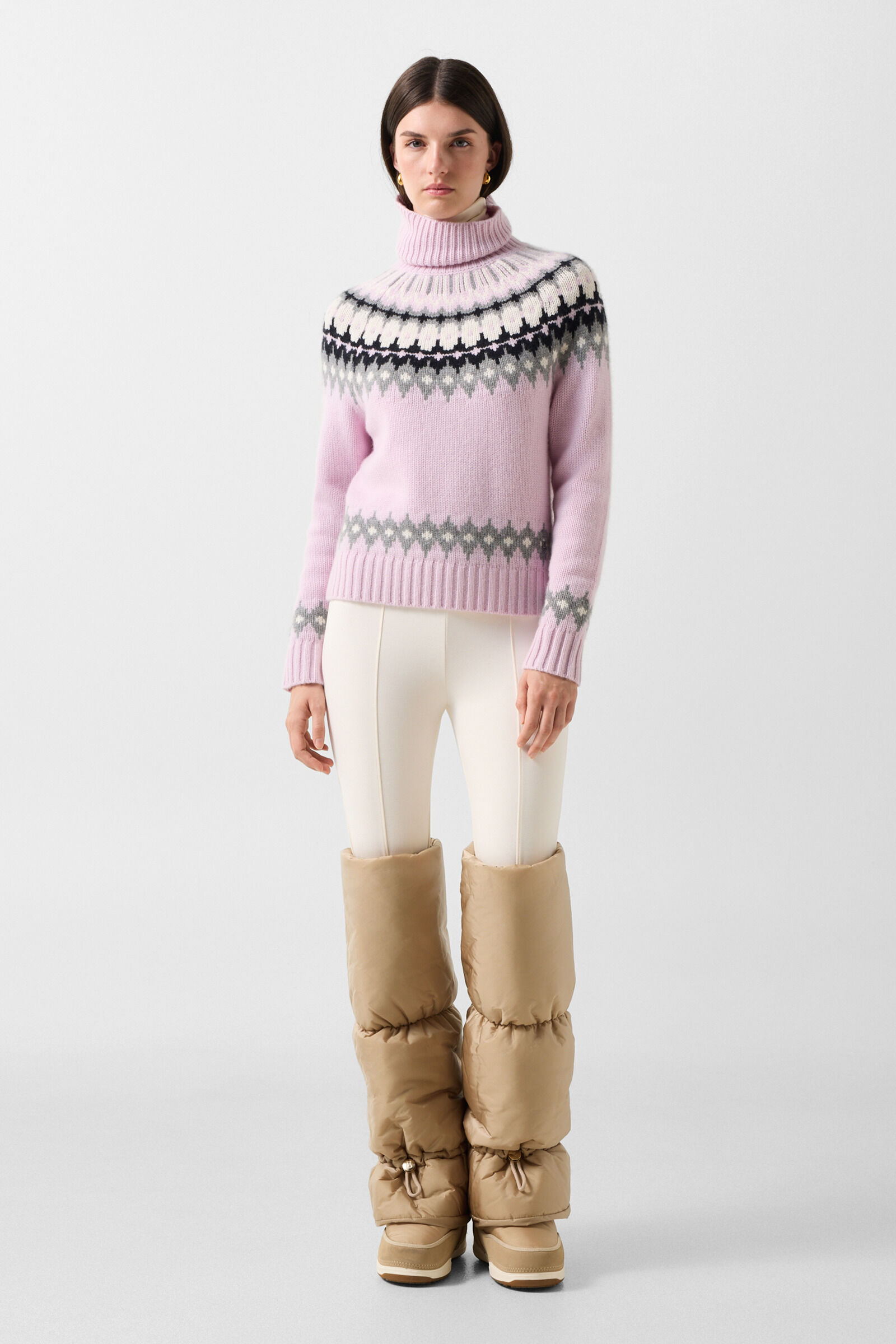 Ingrid cashmere jumper and Norwegian-style jumper Ros&eacute;/Grey/Off-white